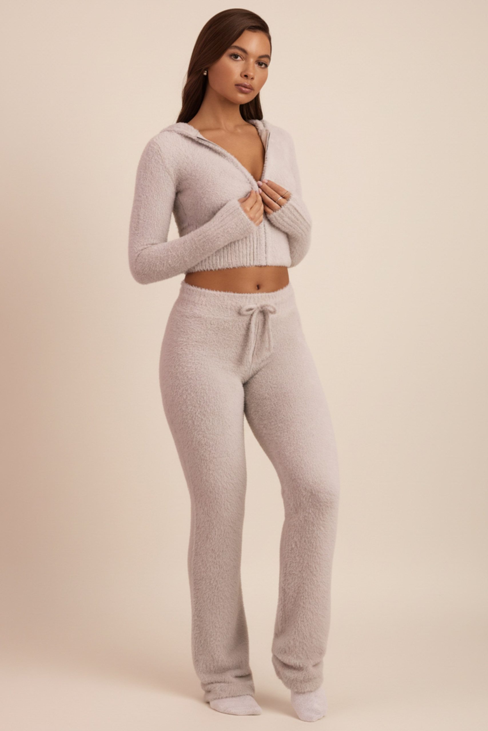 Fluffy Knit Wide-Leg Trousers in Cloud Grey - Image 6