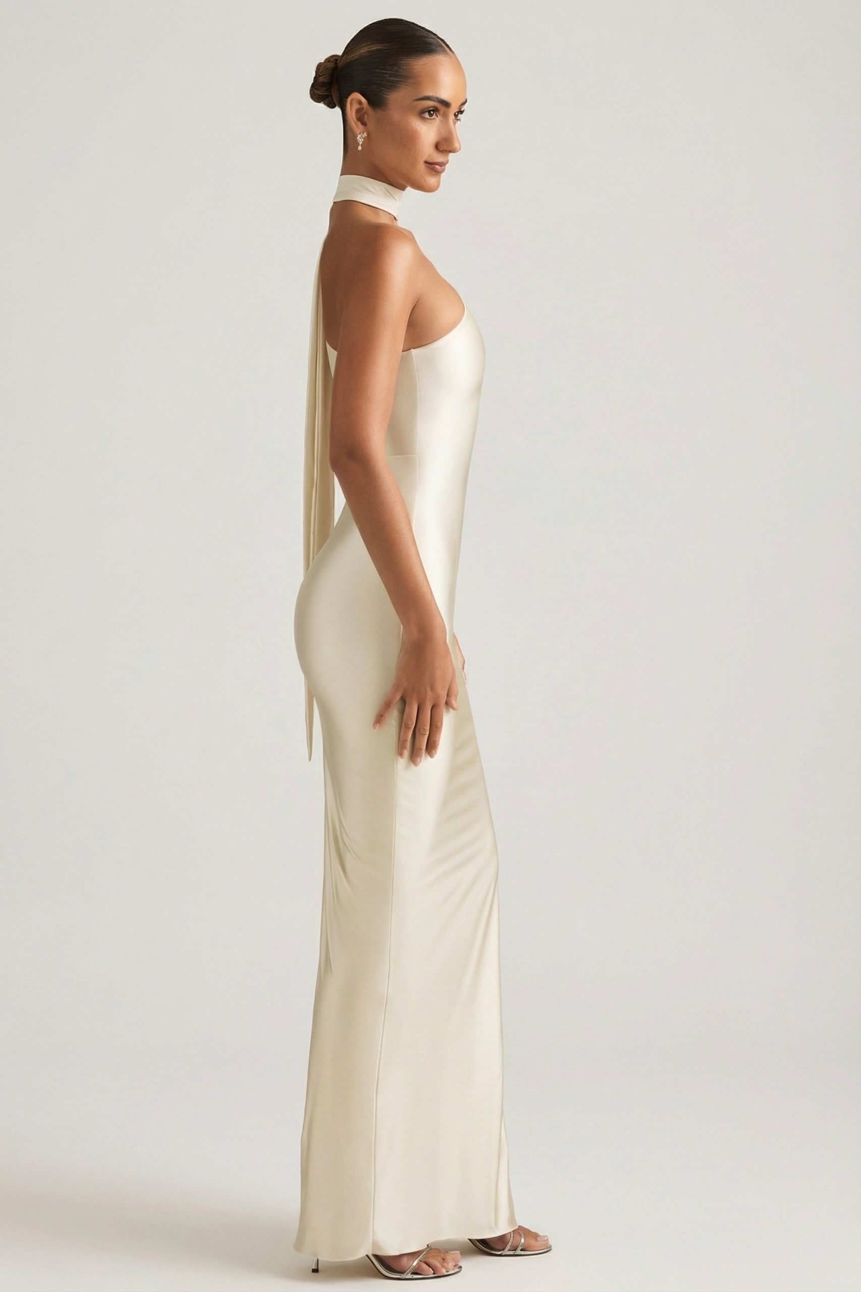 Asymmetric Scarf-Detail Maxi Dress in Ivory - Image 8
