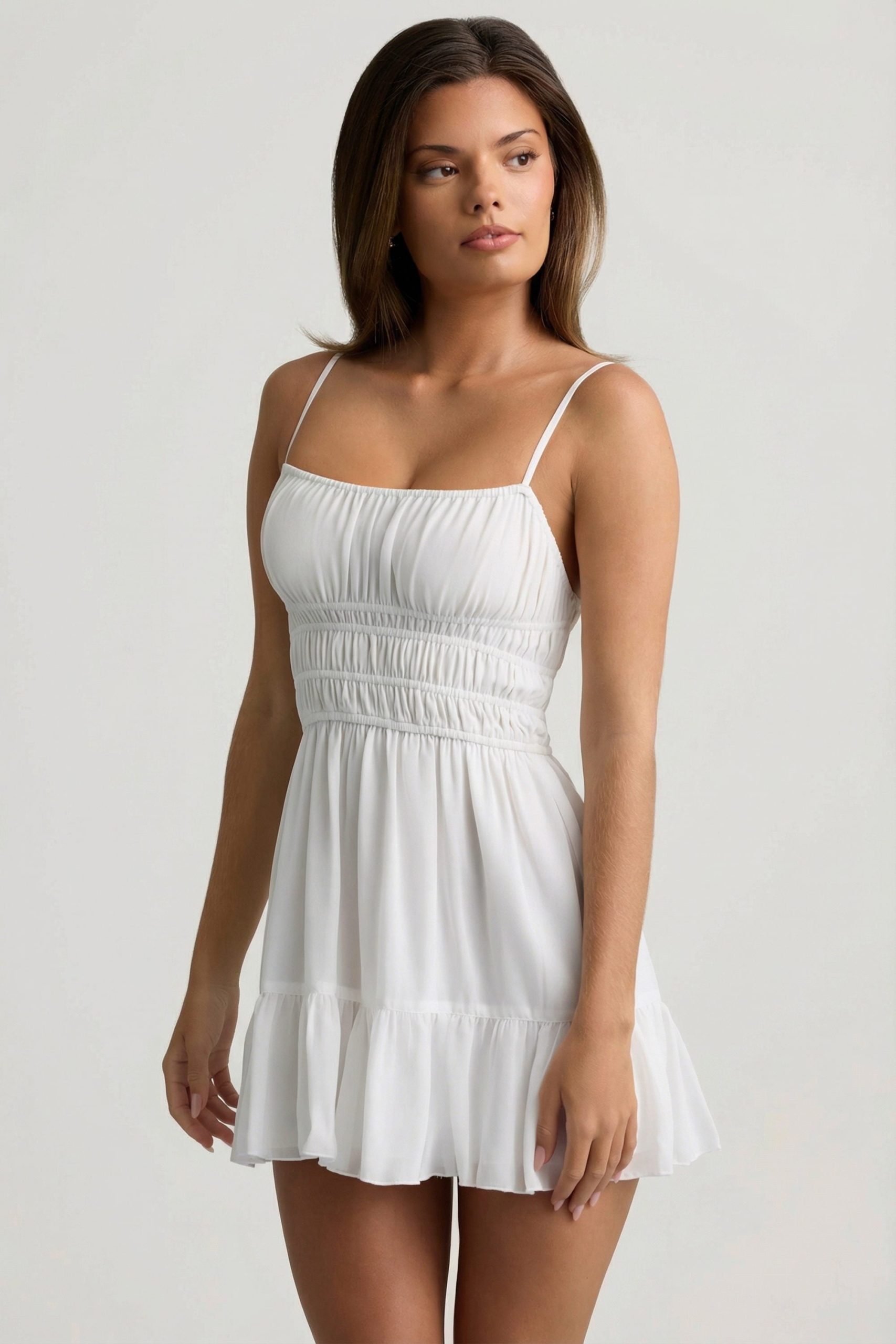 Shirred Camisole Mini Dress in White - Image 4