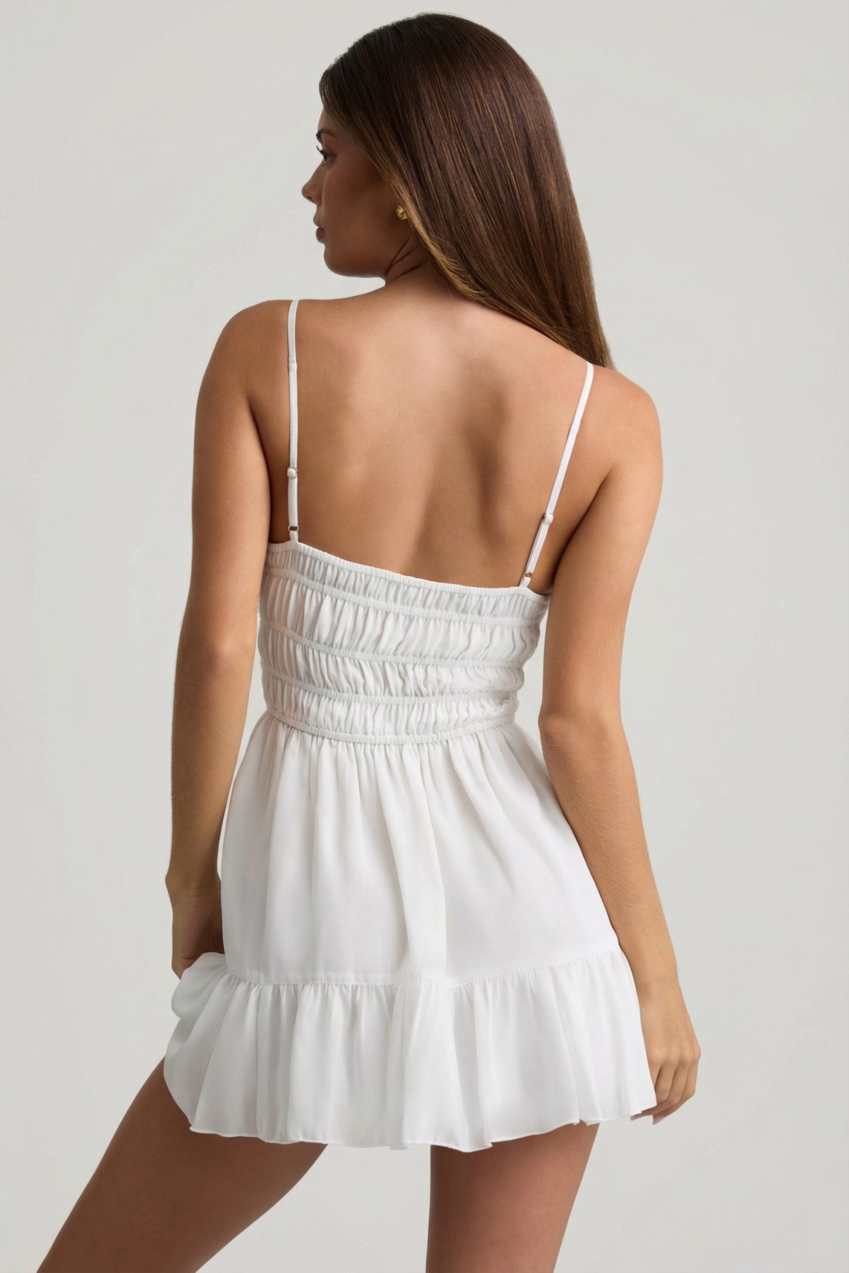 Shirred Camisole Mini Dress in White - Image 2
