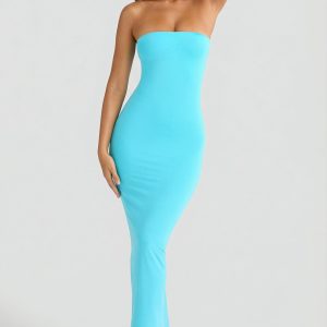 Modal Bandeau Bodycon Maxi Dress in Aqua Blue