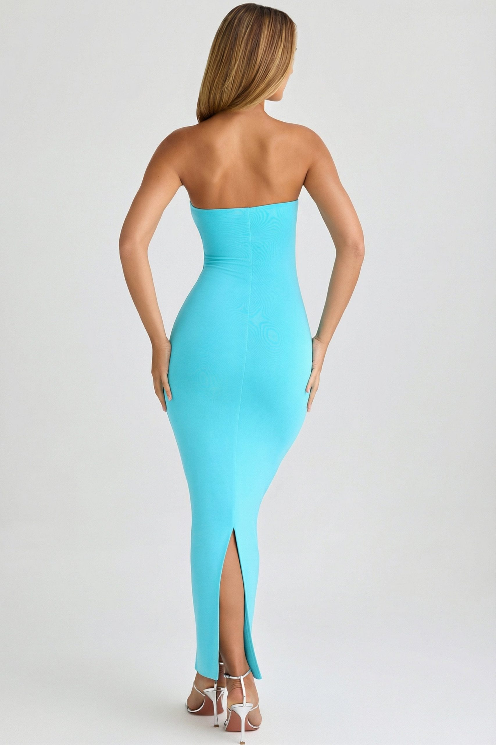 Modal Bandeau Bodycon Maxi Dress in Aqua Blue - Image 2