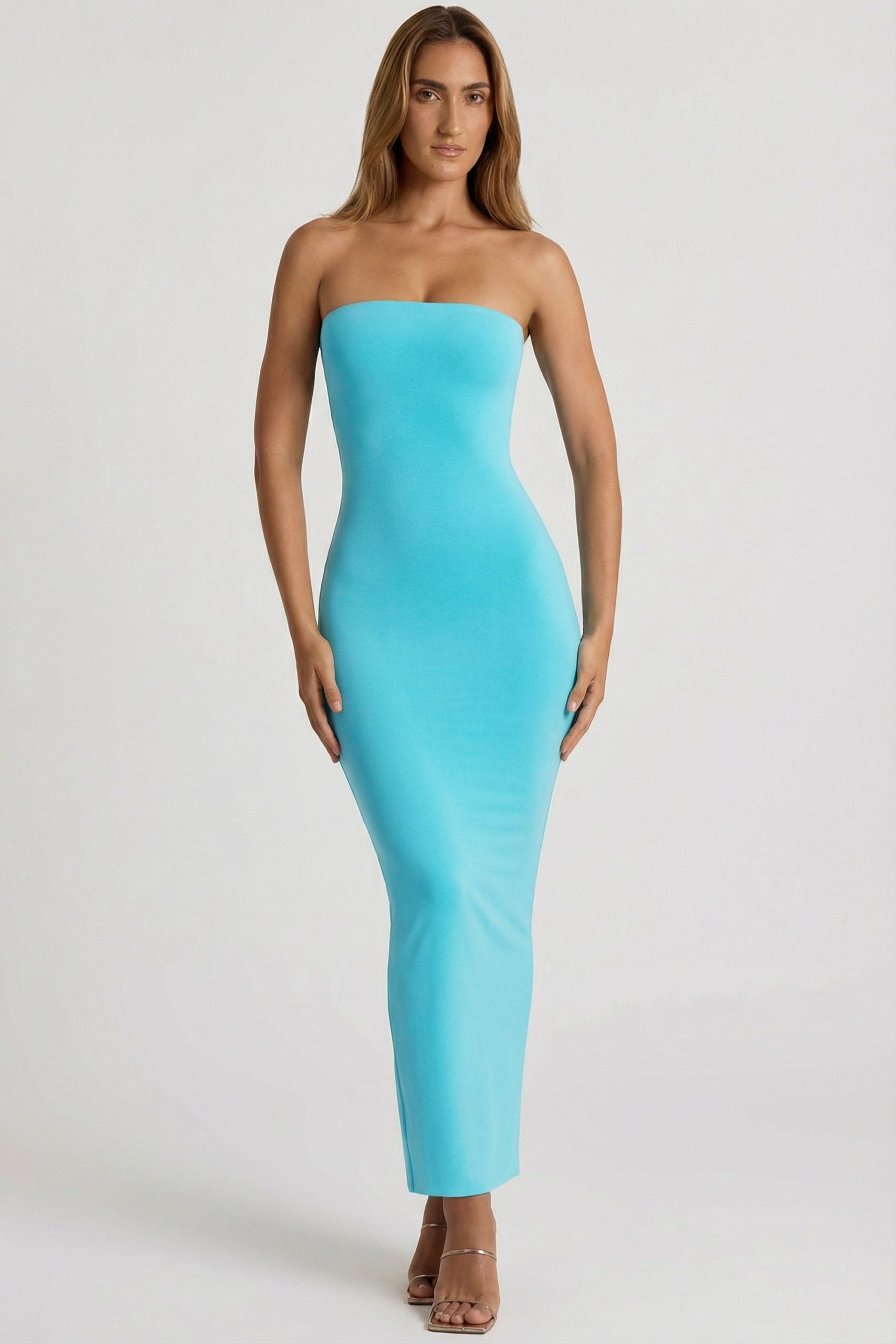 Modal Bandeau Bodycon Maxi Dress in Aqua Blue - Image 5