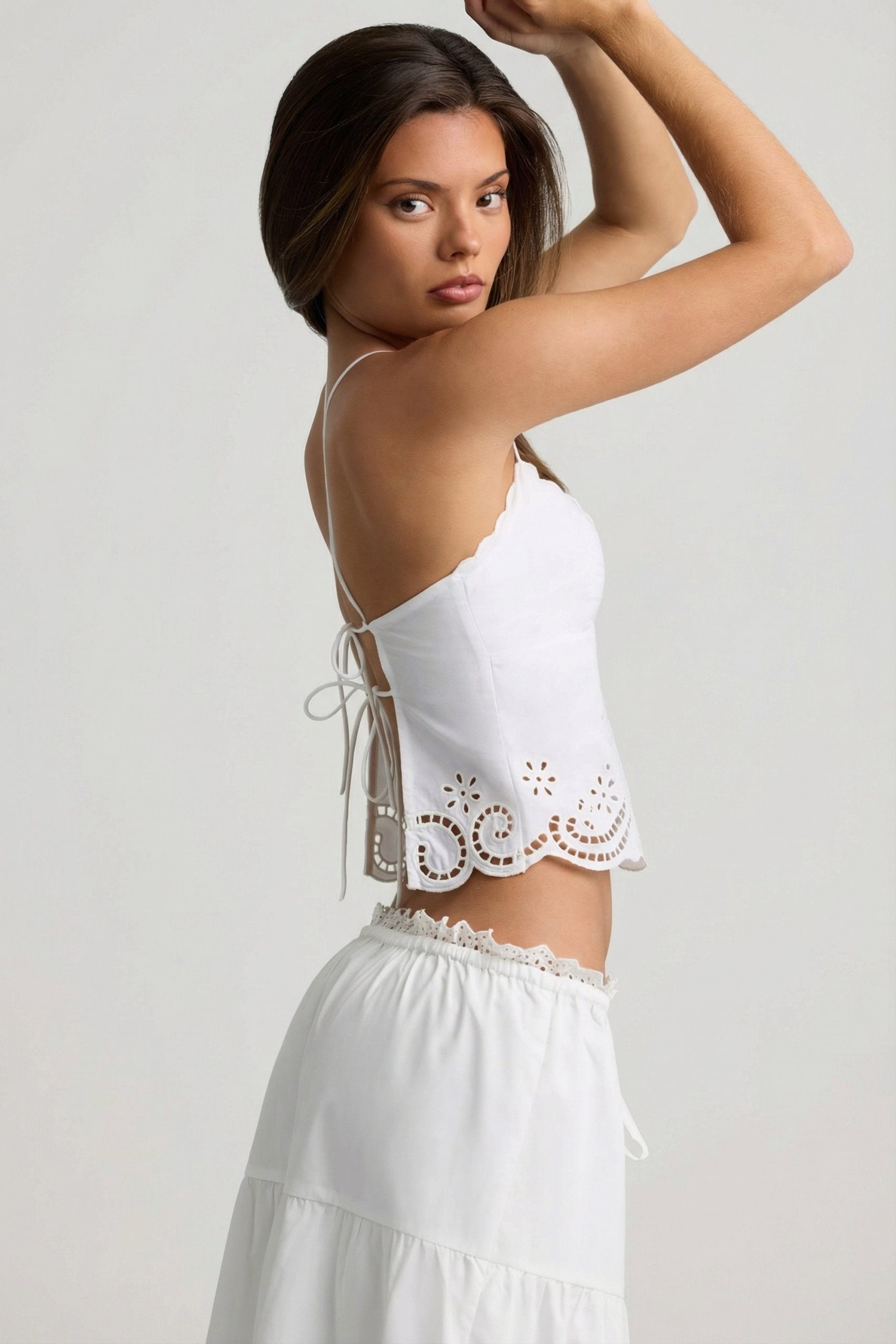 Cutwork Backless Cotton-Poplin Camisole Top in White - Image 3