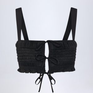Ruffled Tie-Front Crop Top in Black
