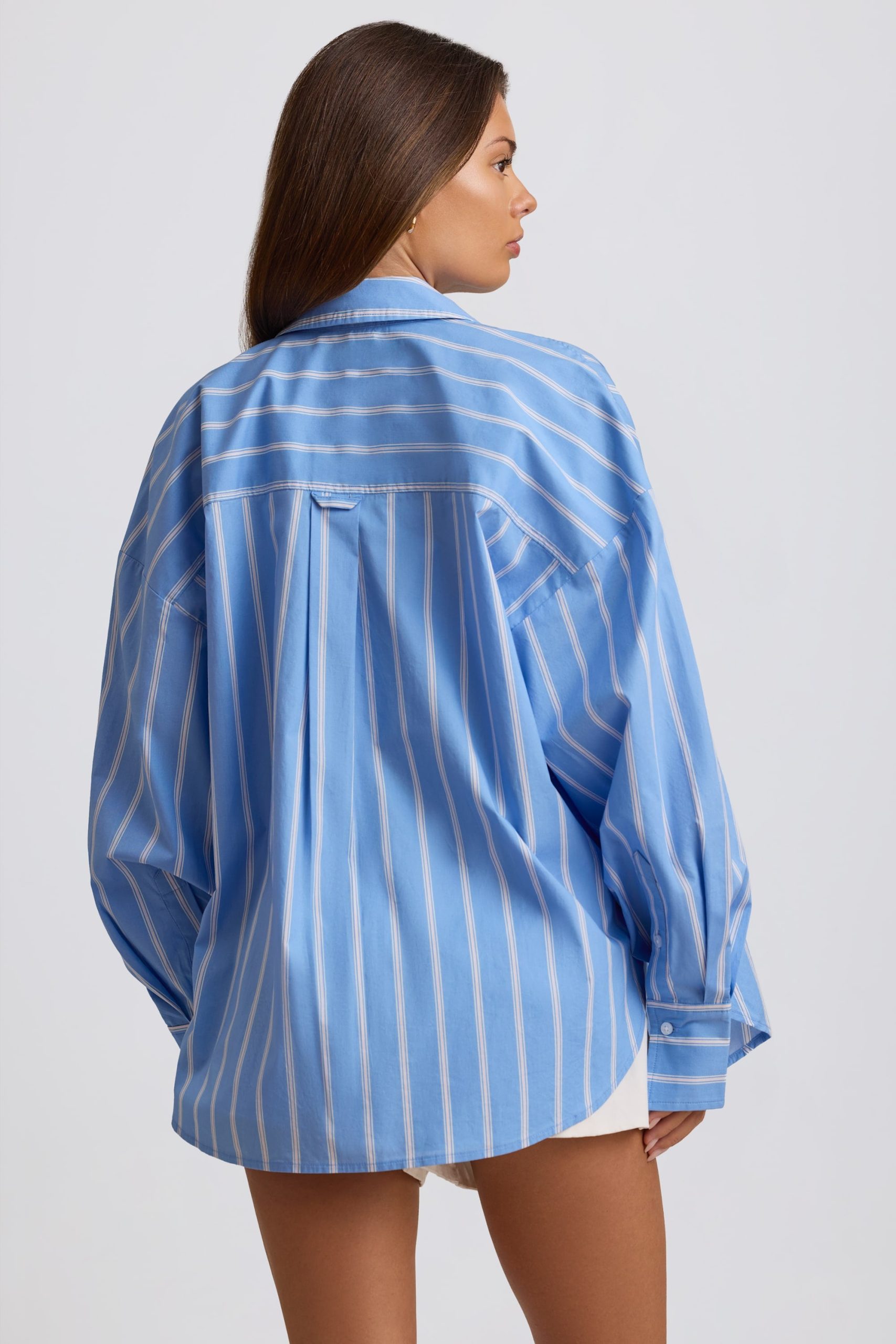 Cotton Poplin Stripe Oversized Shirt in Blue Stripe - Image 2