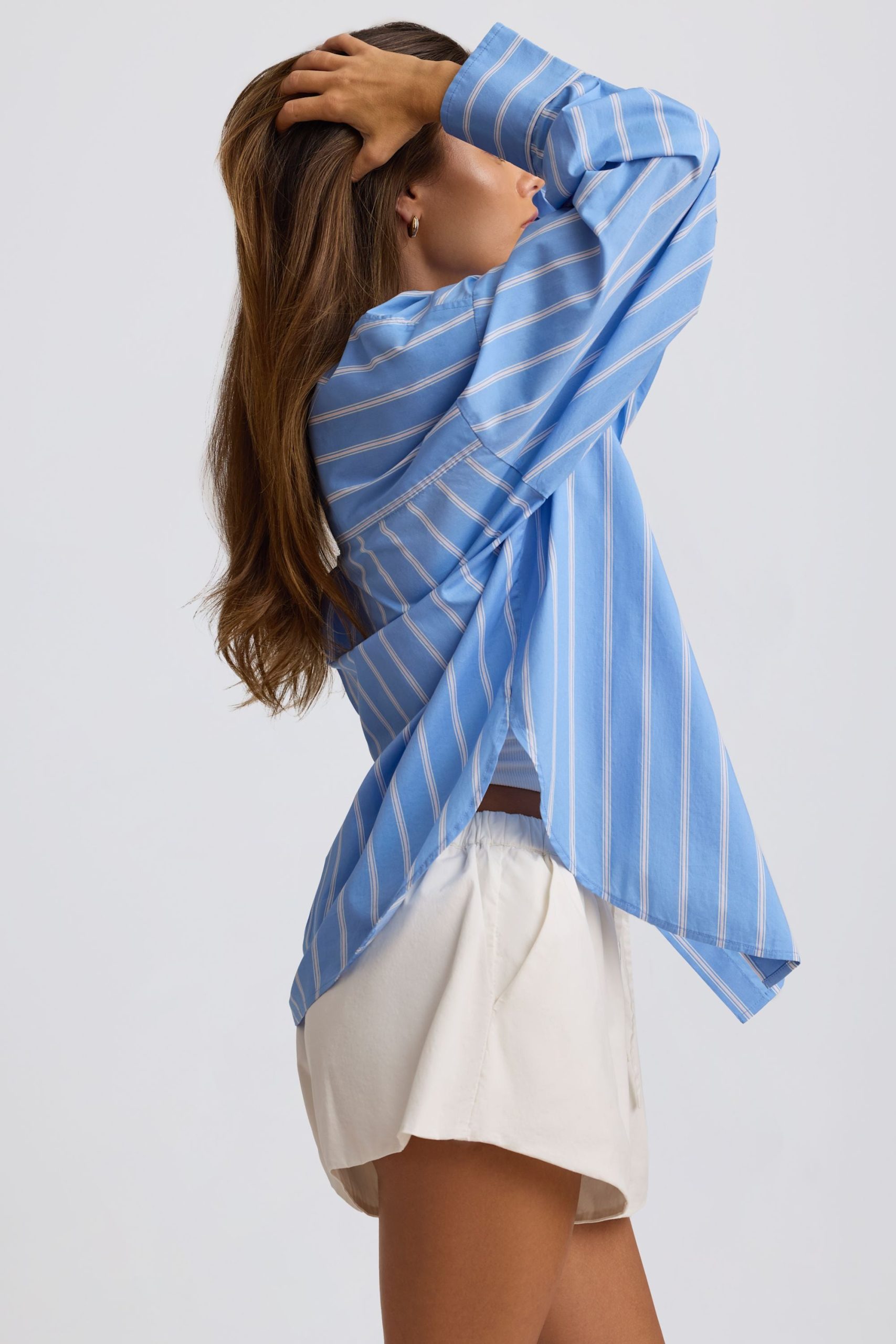 Cotton Poplin Stripe Oversized Shirt in Blue Stripe - Image 3