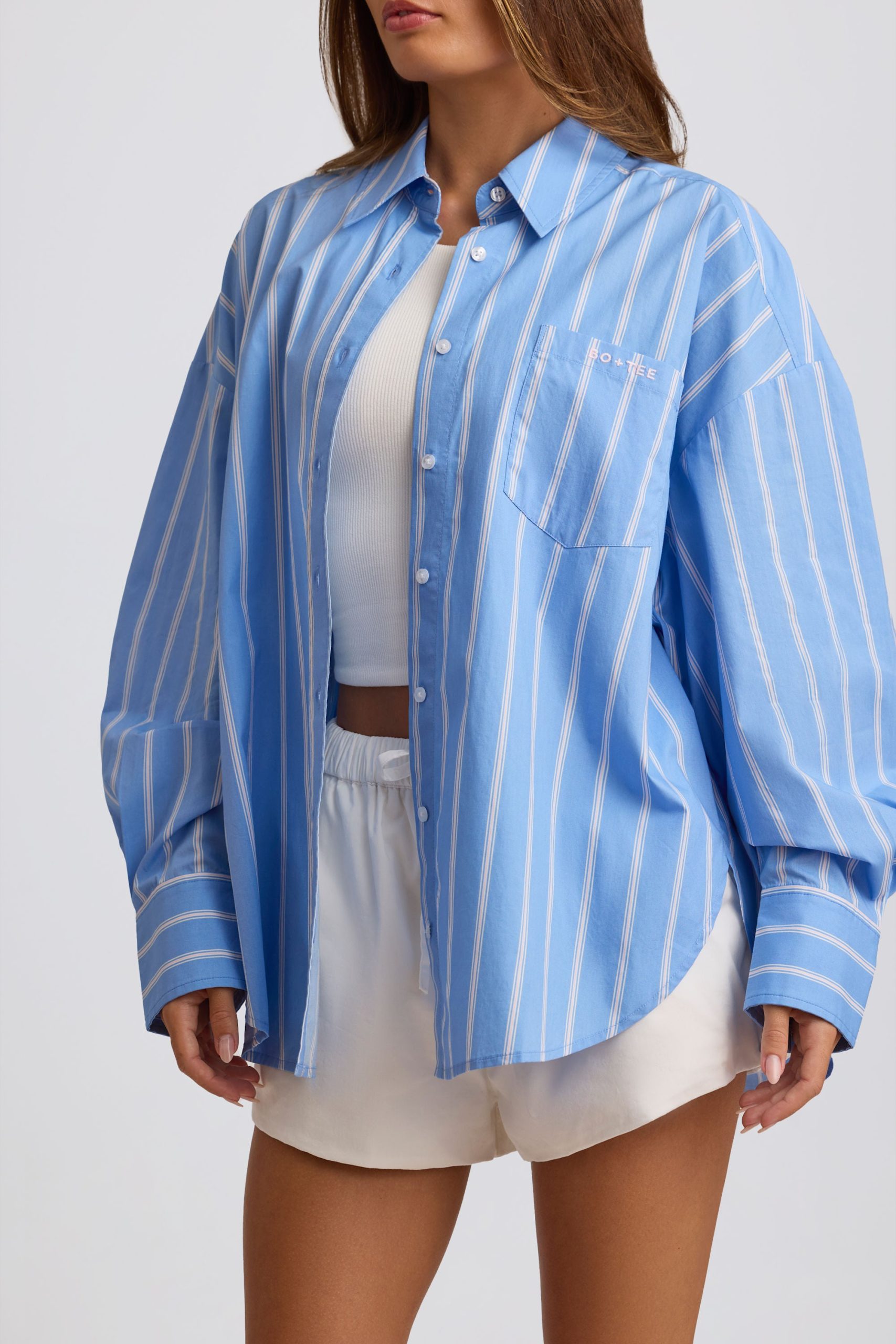 Cotton Poplin Stripe Oversized Shirt in Blue Stripe - Image 4