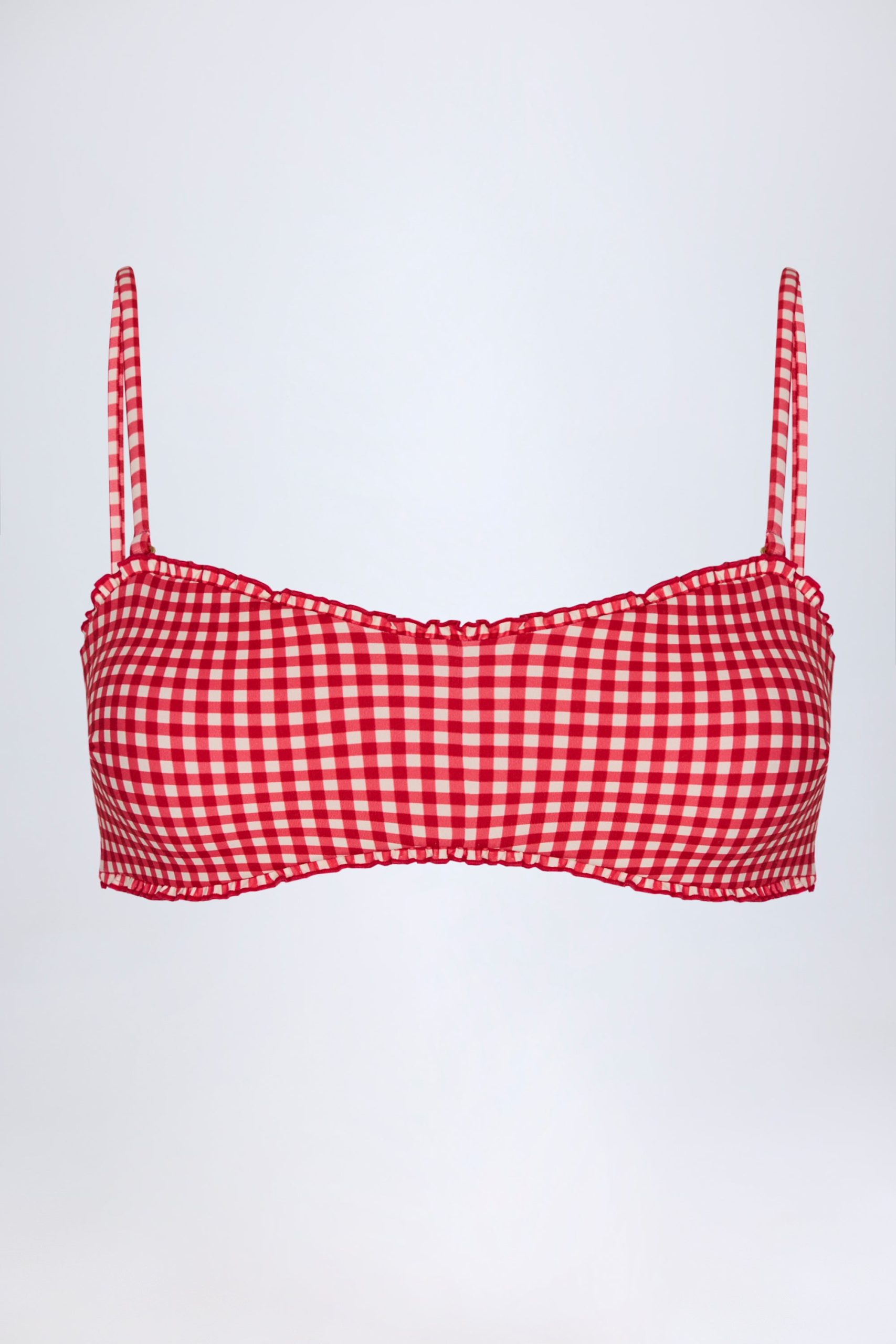 Ruffled Bandeau Bikini Top in Red Gingham - Image 3