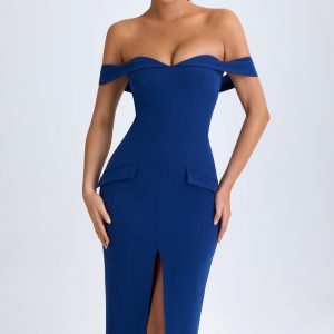 Off-Shoulder Midaxi Dress in True Navy