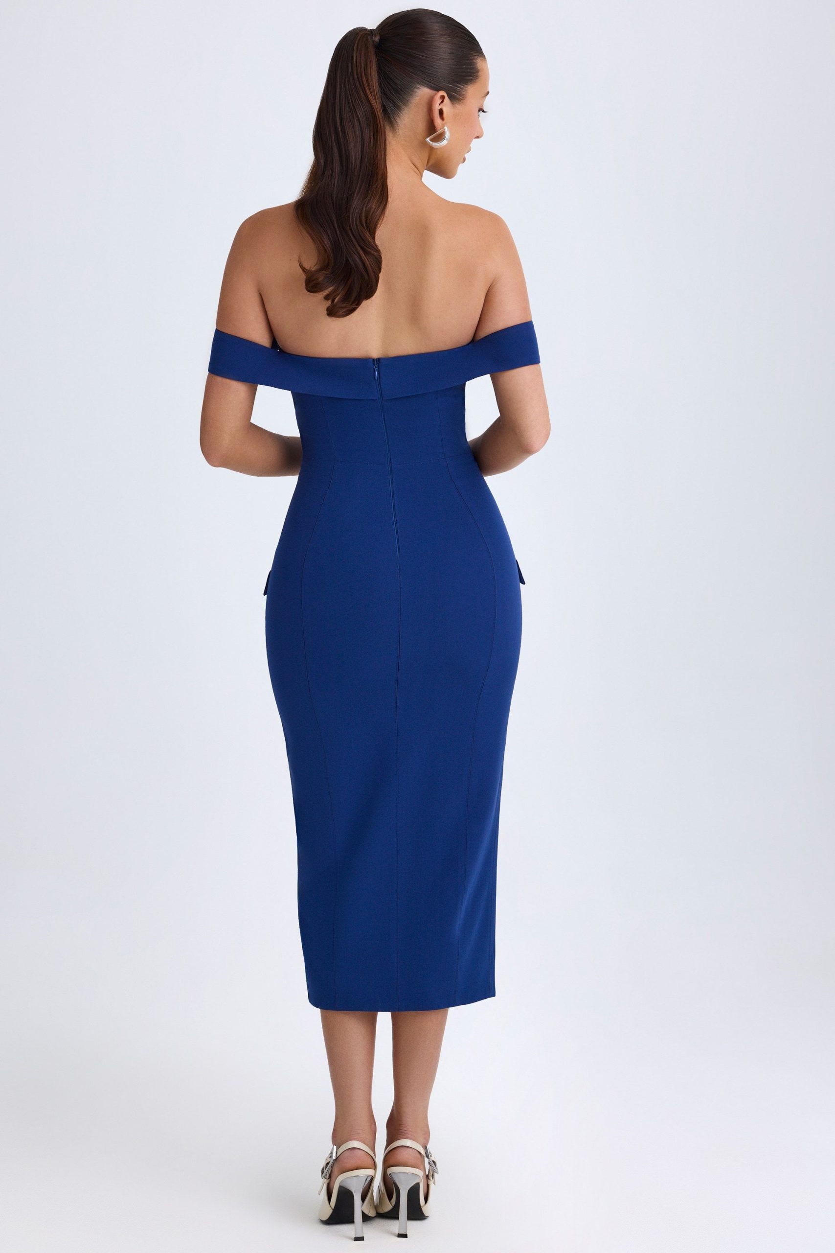 Off-Shoulder Midaxi Dress in True Navy - Image 3