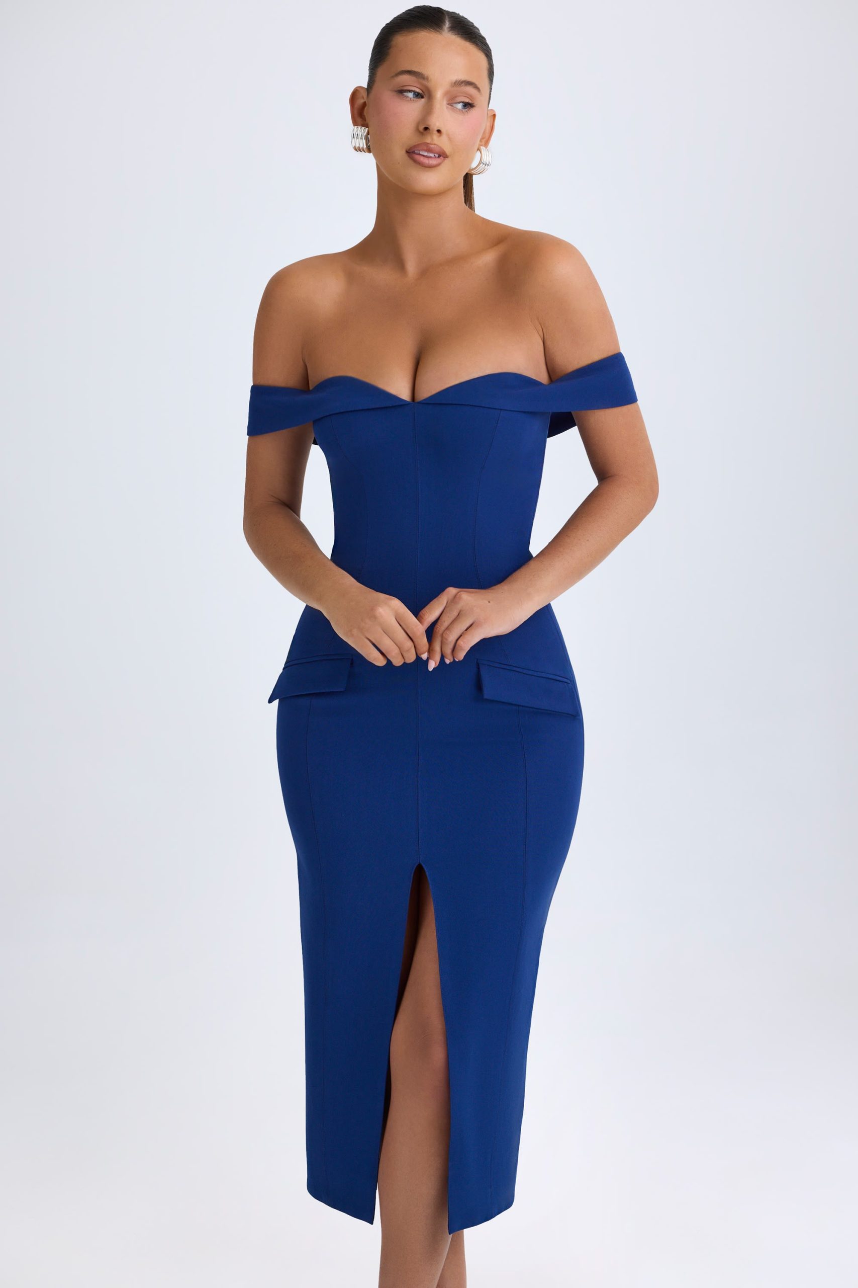 Off-Shoulder Midaxi Dress in True Navy - Image 6