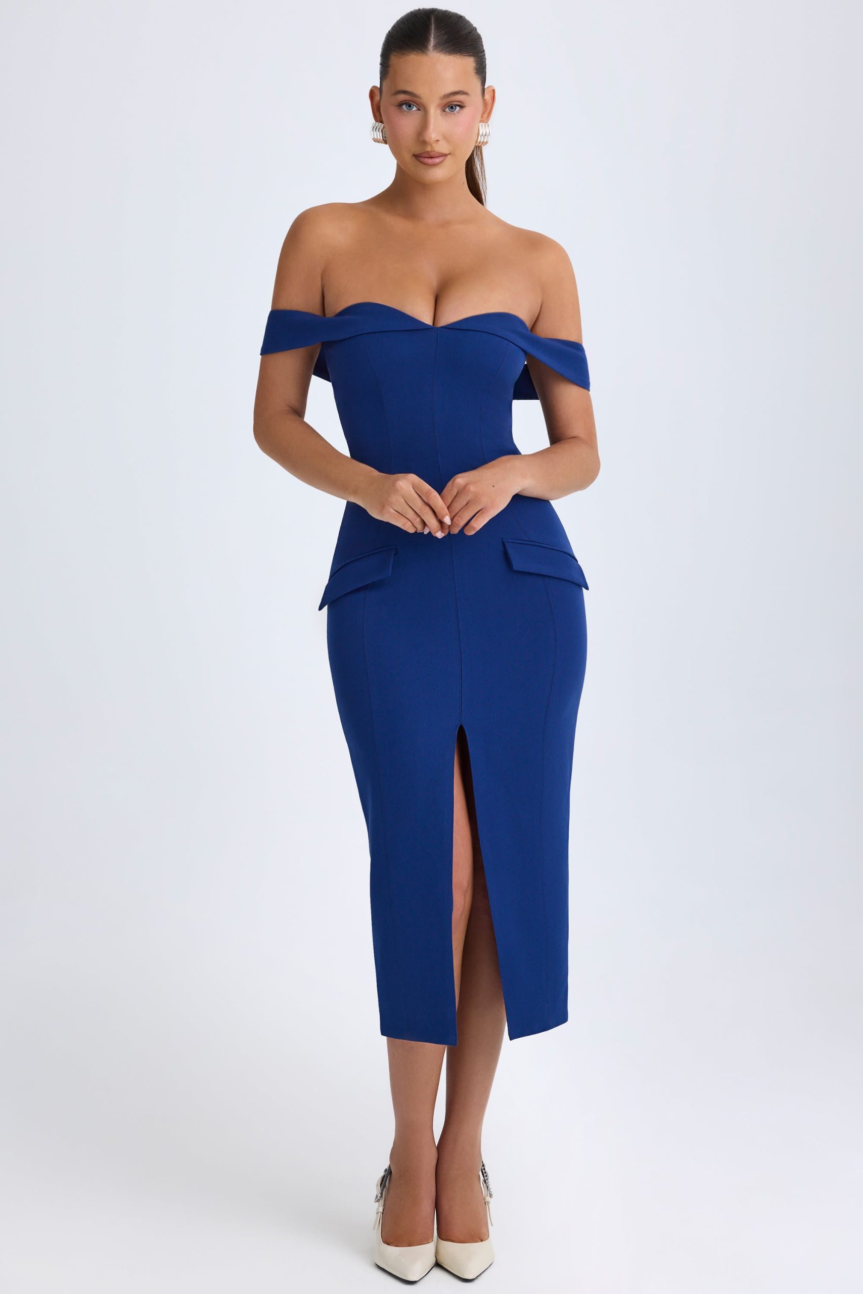 Off-Shoulder Midaxi Dress in True Navy - Image 7