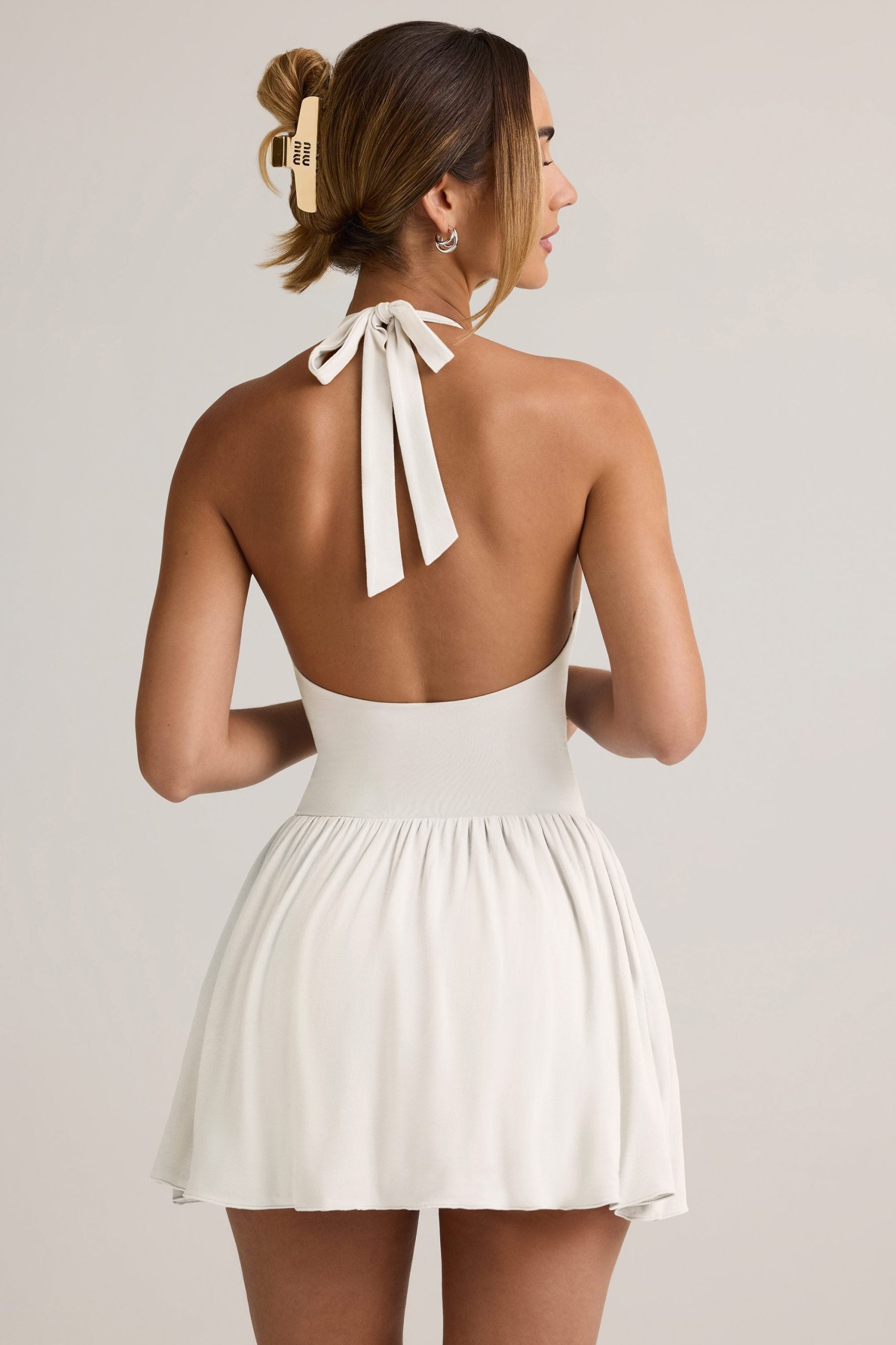 Modal Backless Halterneck Mini Dress in White - Image 5