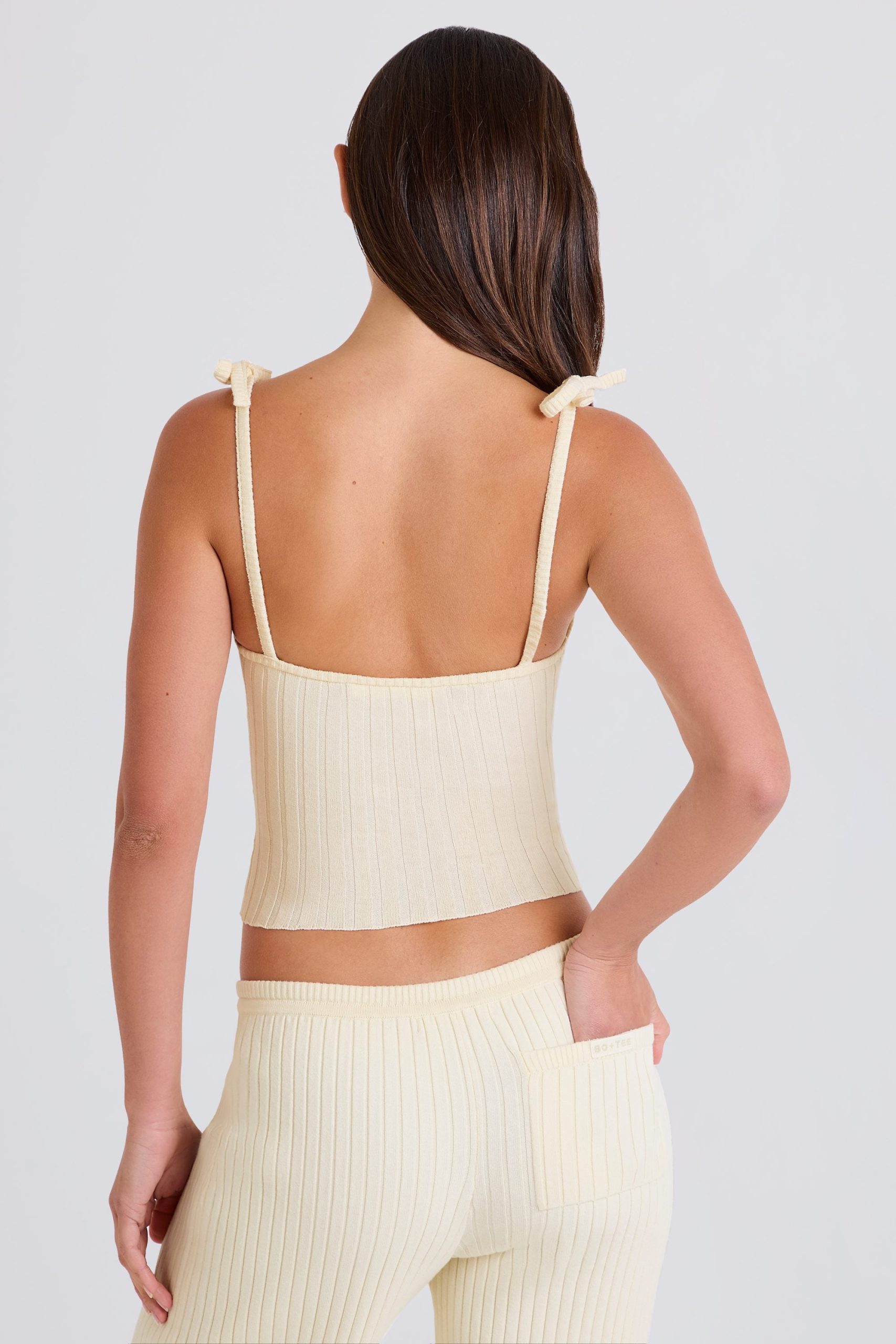 Ribbed Knit Tie Tank Top in Cream - Image 2