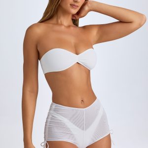 Sheer Ruched Mini Shorts in White