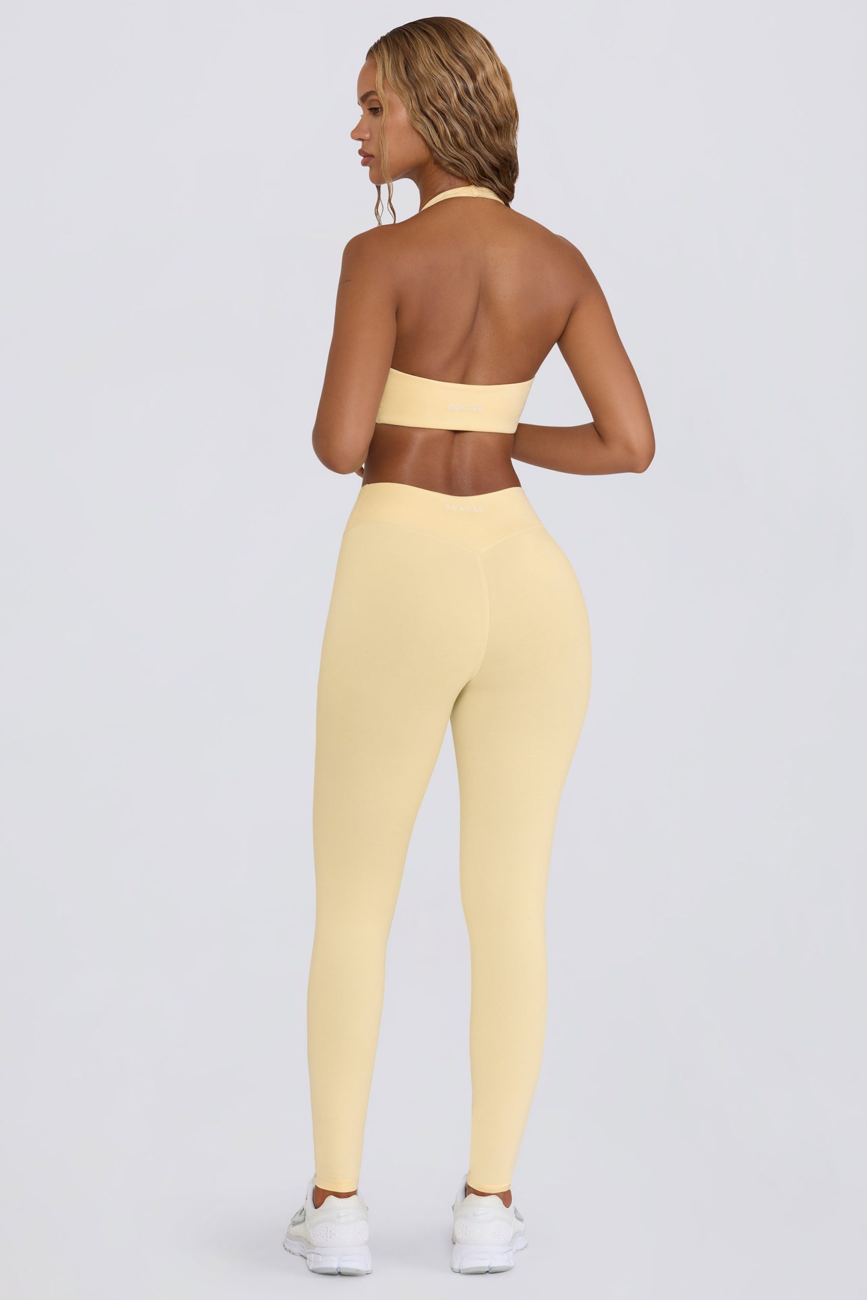 Brushed Jersey Ruched Mid-Rise Leggings in Lemon Marl - Image 4