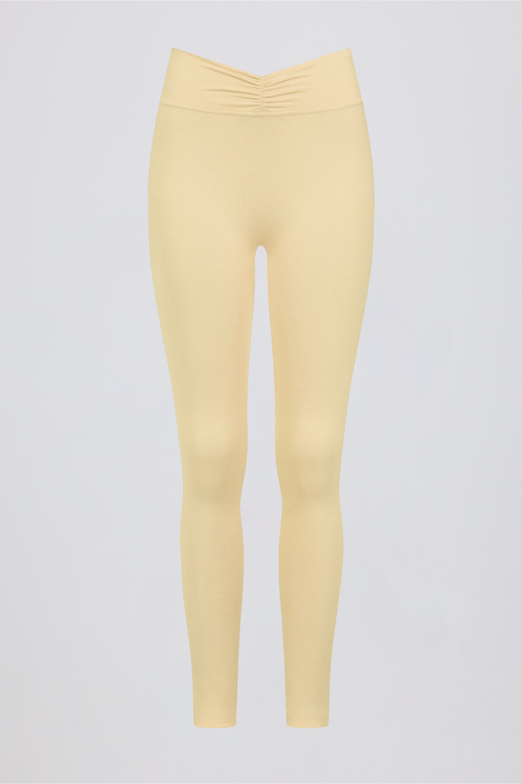 Brushed Jersey Ruched Mid-Rise Leggings in Lemon Marl - Image 6