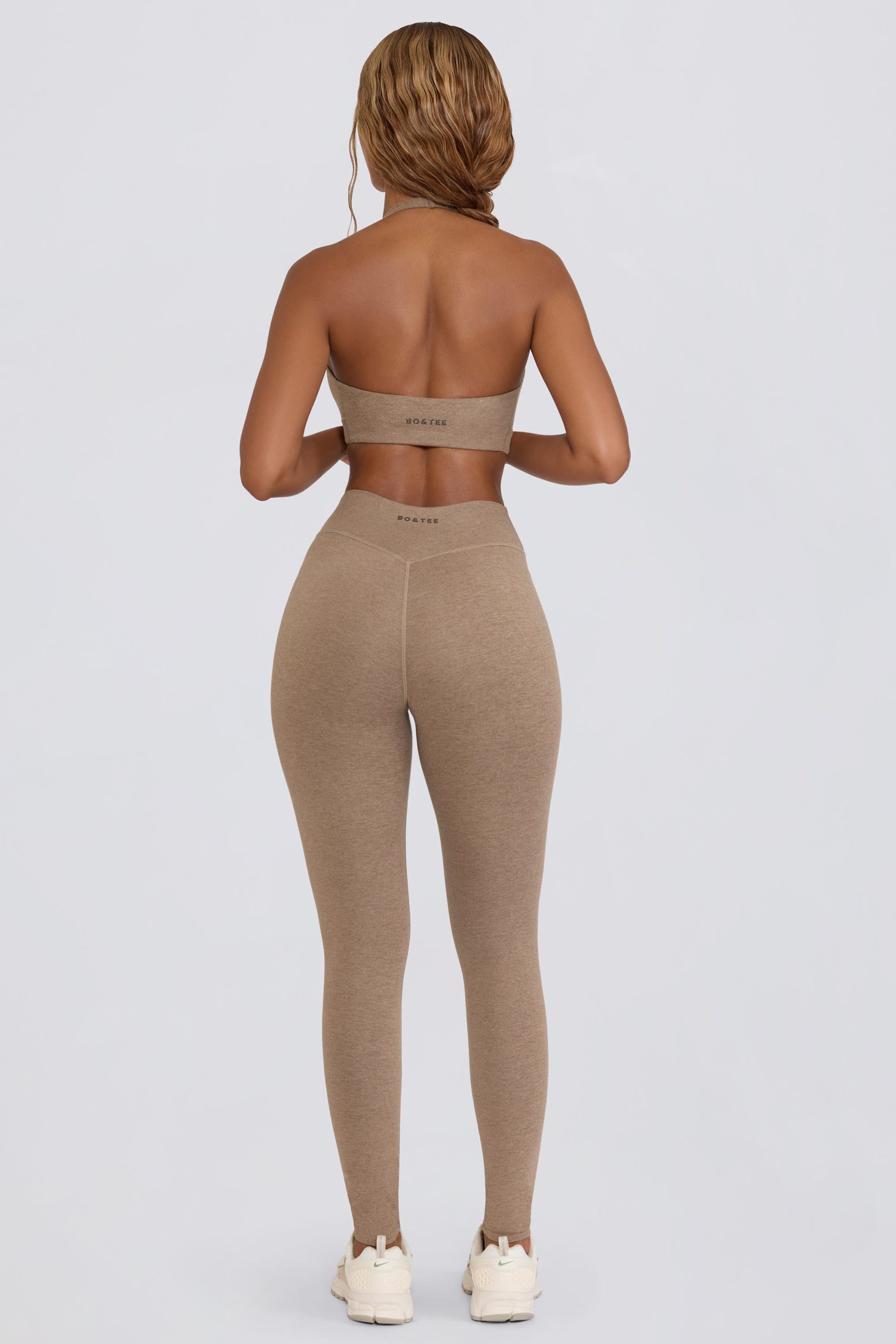 Brushed Jersey Ruched Mid-Rise Leggings in Mocha Marl - Image 3