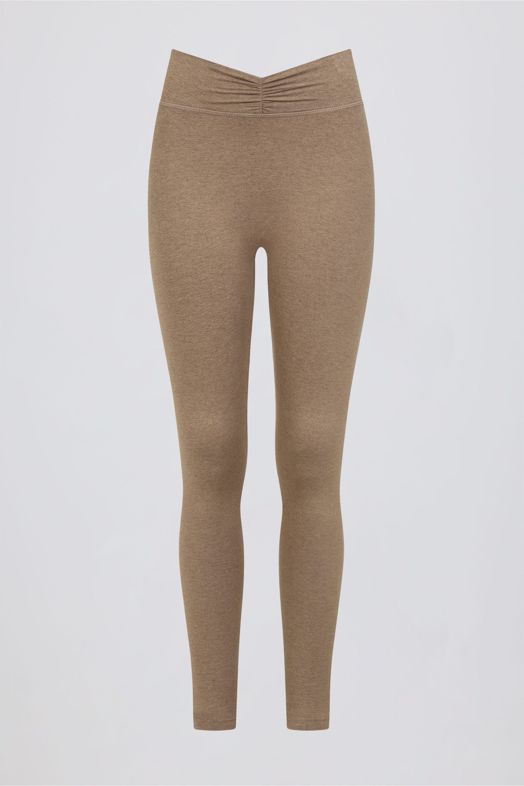 Brushed Jersey Ruched Mid-Rise Leggings in Mocha Marl - Image 5