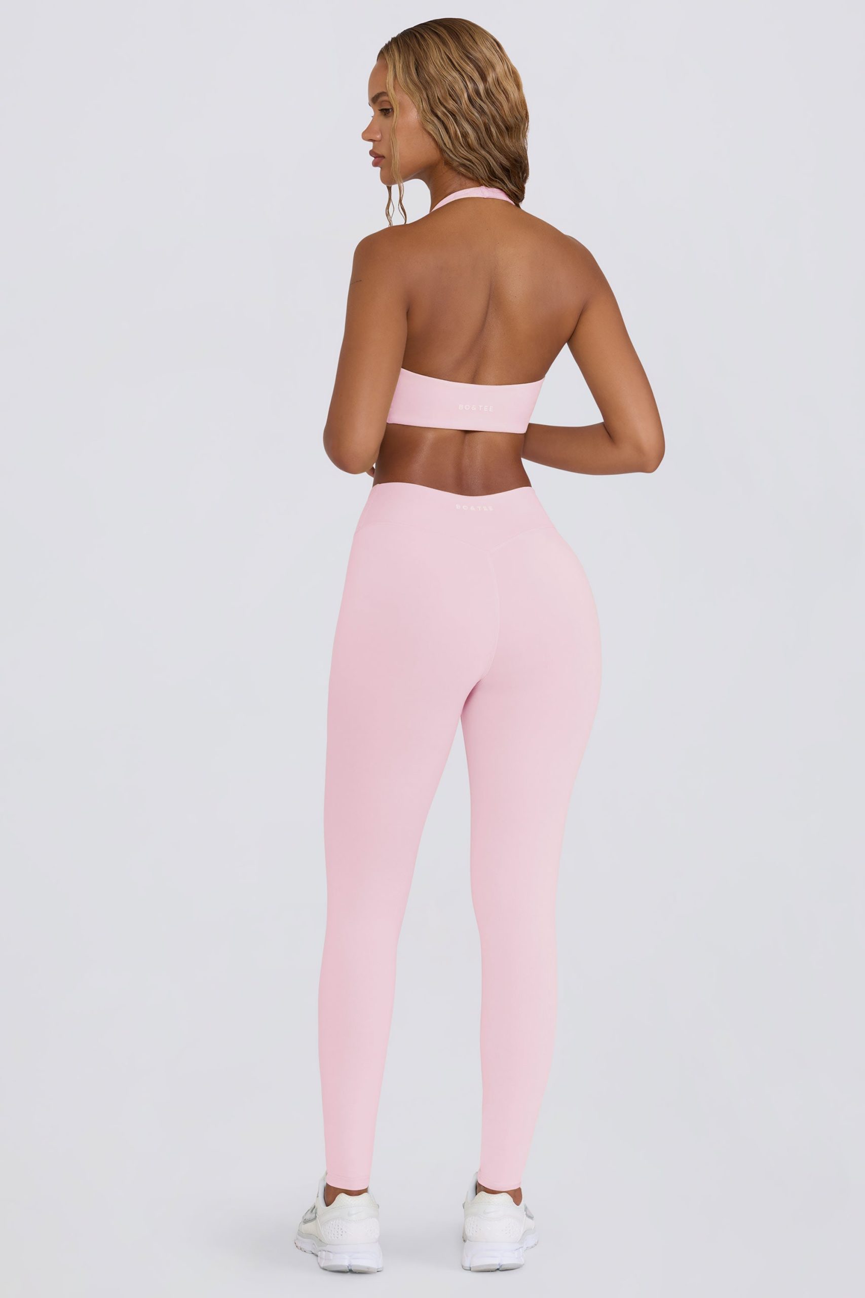Brushed Jersey Ruched Mid-Rise Leggings in Pale Pink Marl - Image 4