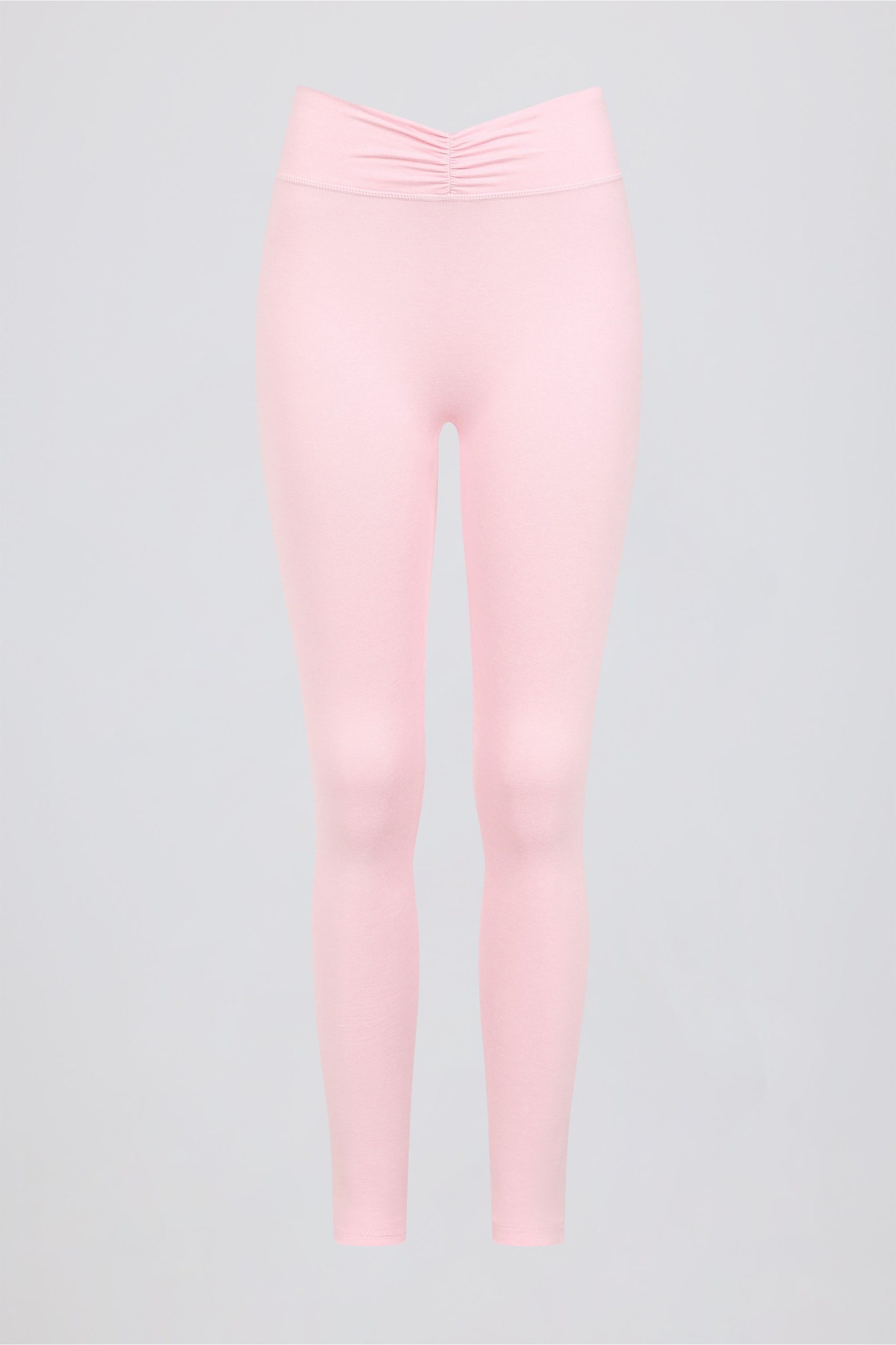 Brushed Jersey Ruched Mid-Rise Leggings in Pale Pink Marl - Image 5