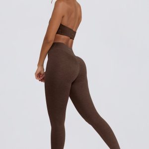 Brushed Jersey Ruched Mid-Rise Leggings in Pecan Marl