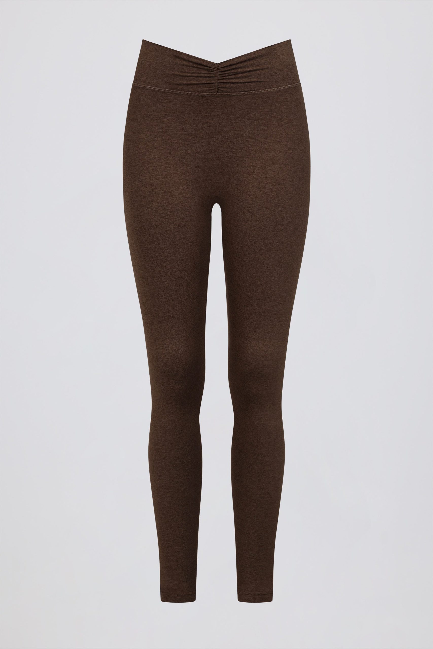 Brushed Jersey Ruched Mid-Rise Leggings in Pecan Marl - Image 5