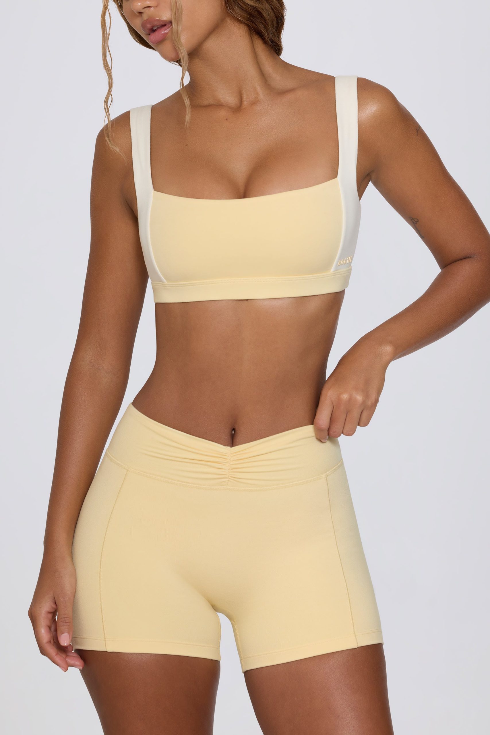 Ruched Mini Shorts in Lemon Marl - Image 4