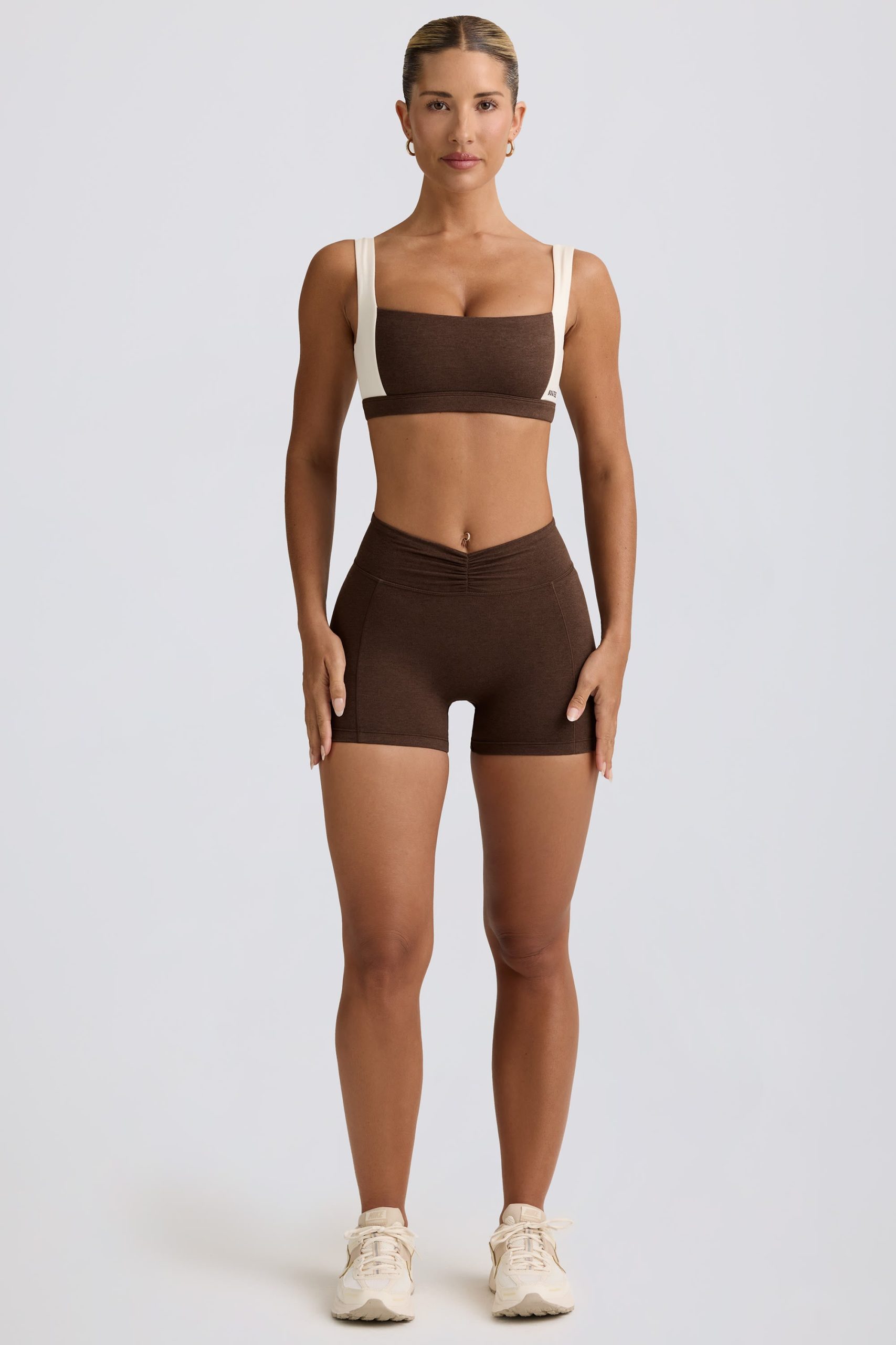 Ruched Mini Shorts in Pecan Marl - Image 5