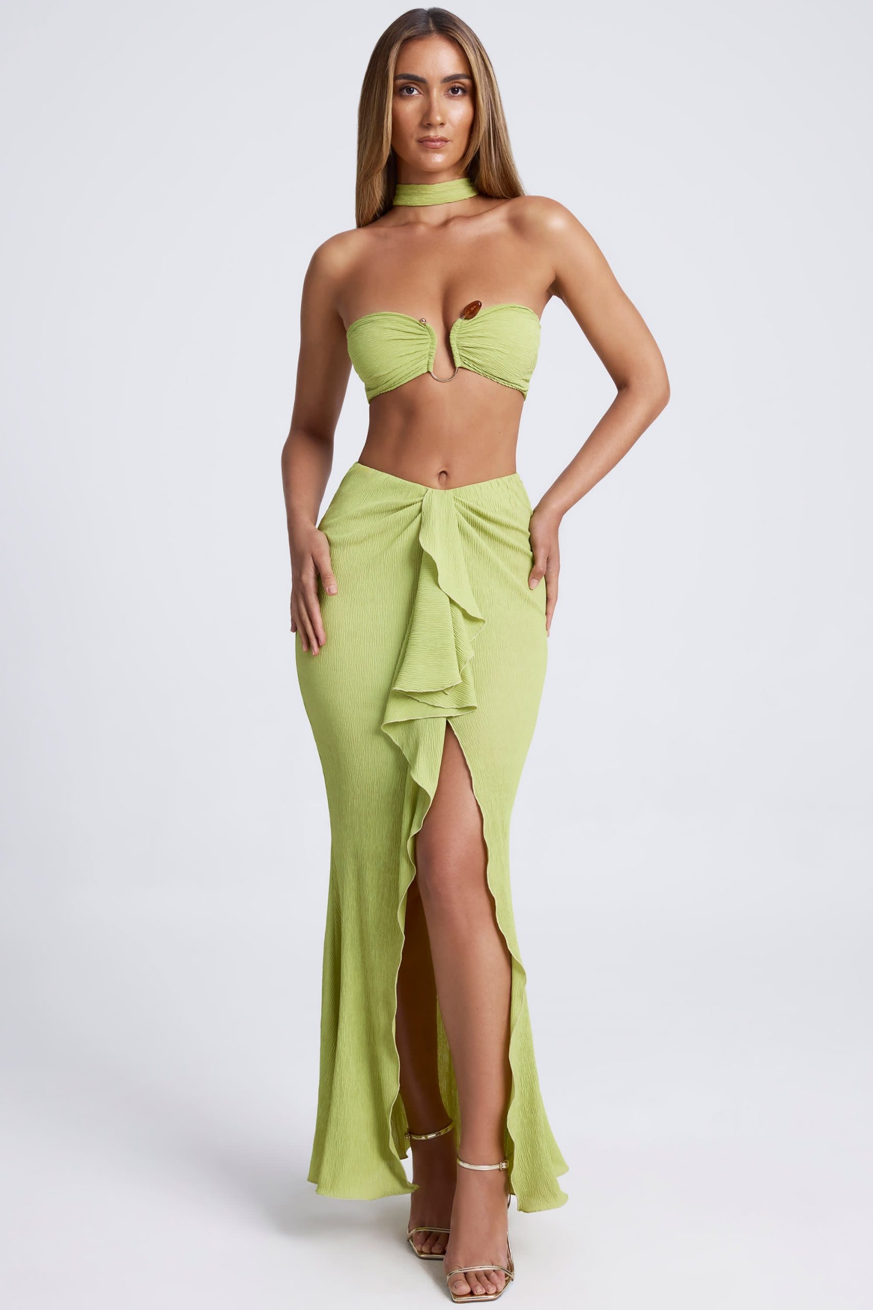 Ruffle-Trim Maxi Skirt in Olive Green - Image 5
