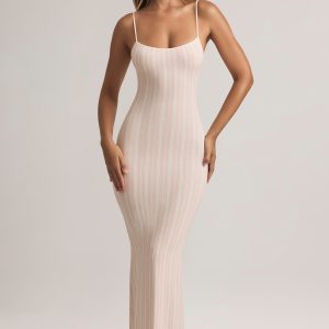 Modal Scoop-Neck Strappy Maxi Dress in Stripe Print
