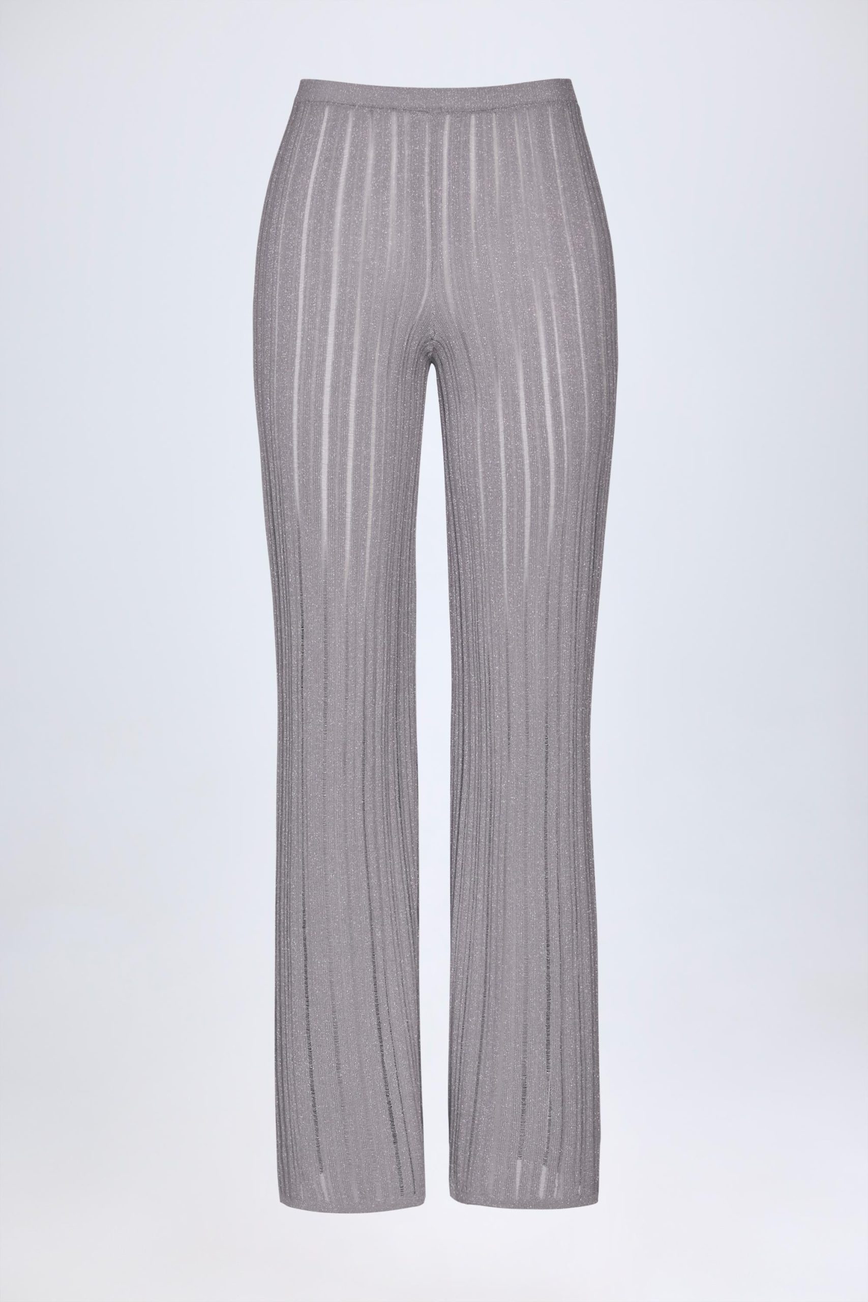 Mid-Rise Flared Trousers in Silver - Image 3