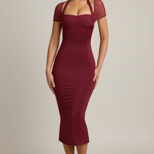 Slinky Jersey Open-Back Midaxi Dress in Wine Red