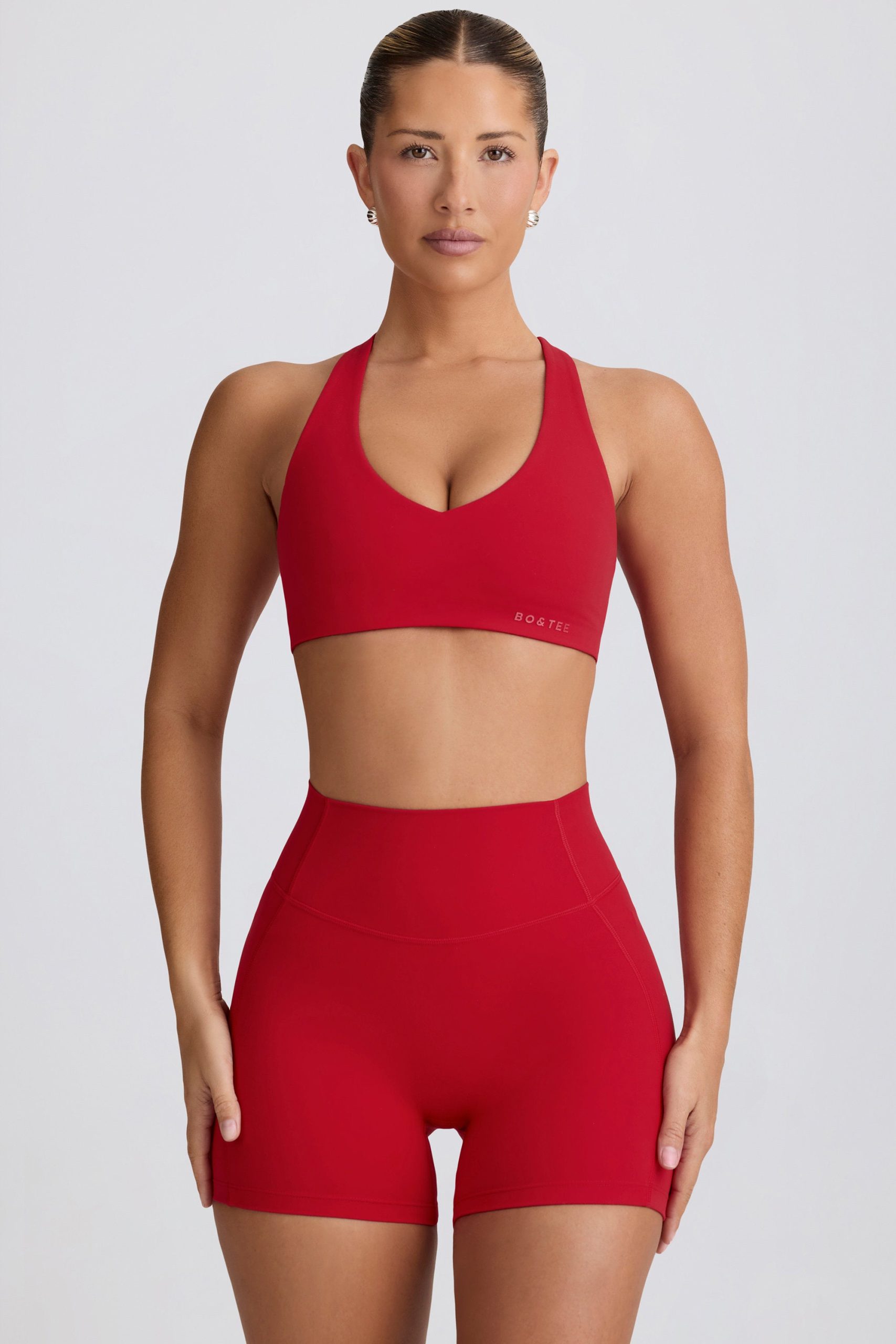 Soft Active V-Neck Sports Bra in Hot Red - Image 2