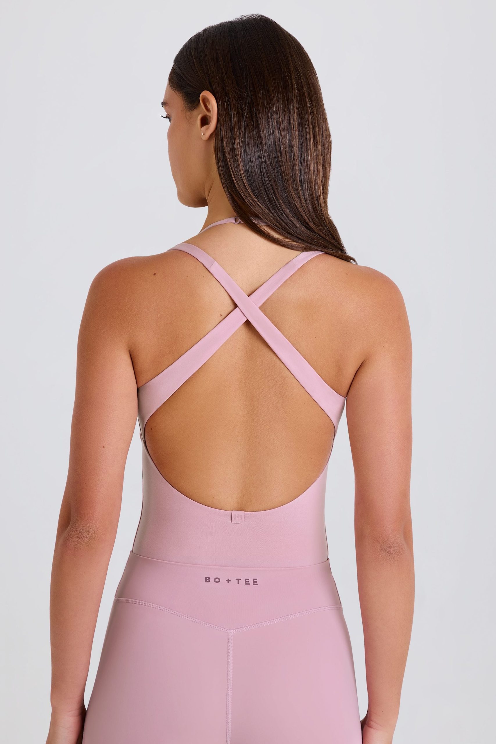 Stretch Cotton Jersey Layered Crossback Bodysuit in Mauve - Image 4