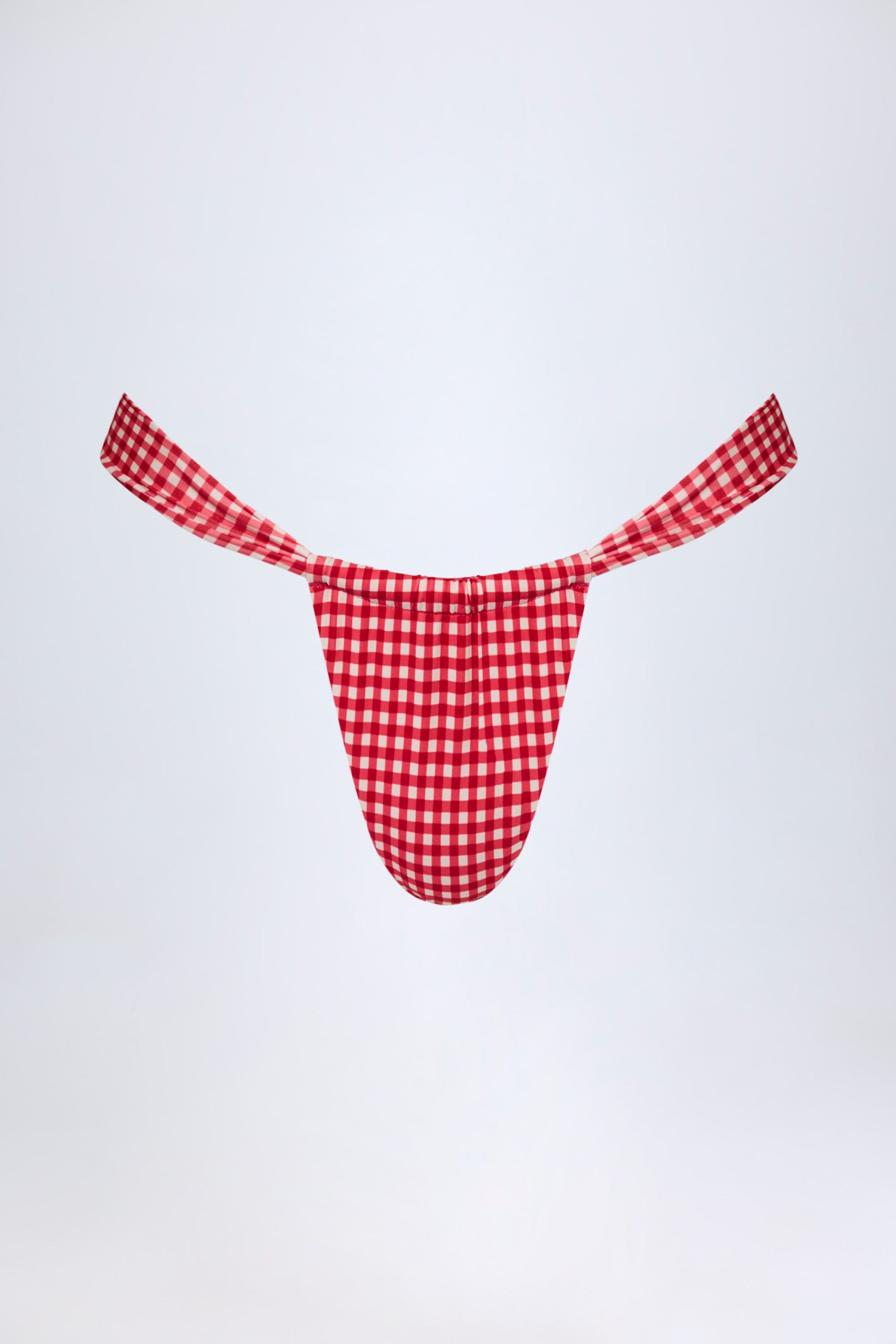 Ruched Thong Bikini Bottoms in Red Gingham - Image 3