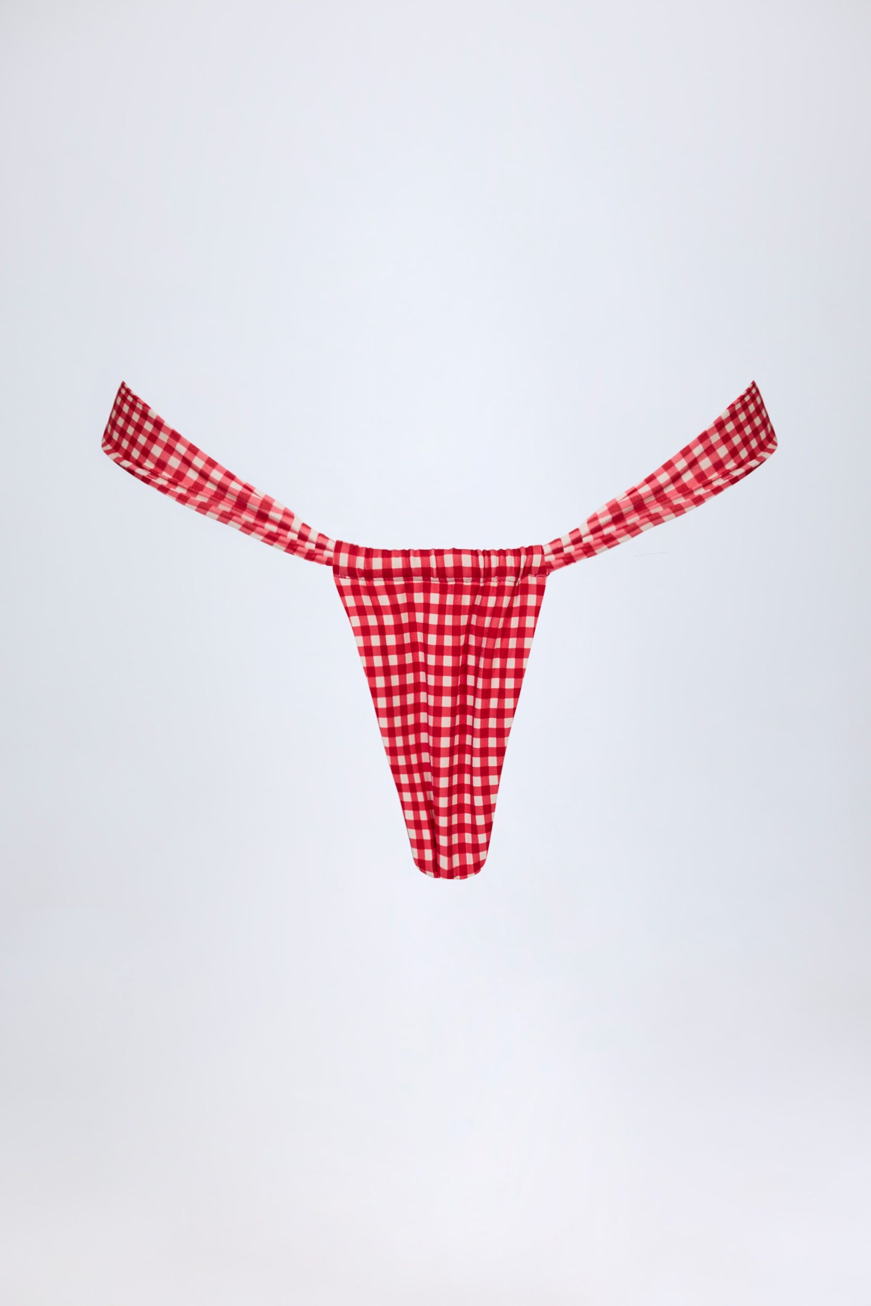 Ruched Thong Bikini Bottoms in Red Gingham - Image 4