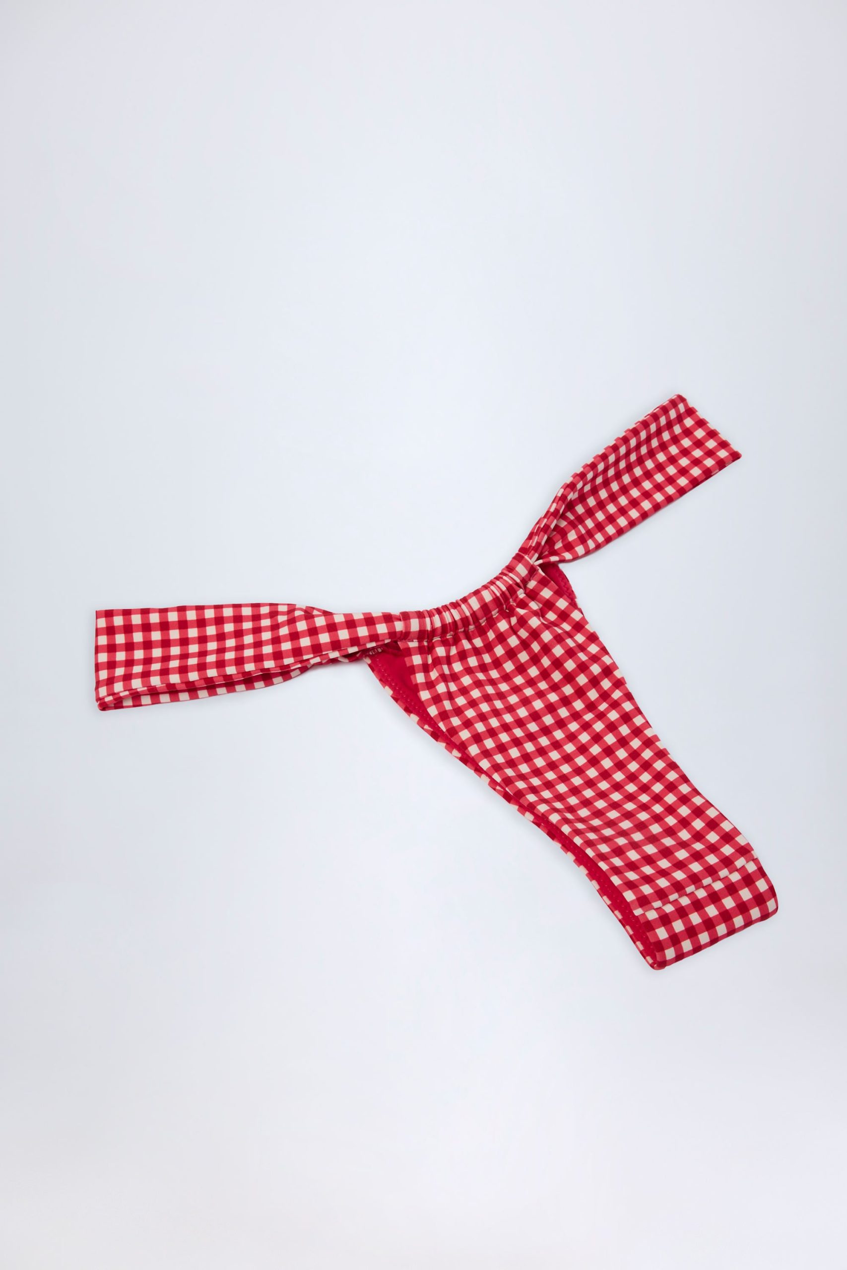 Ruched Thong Bikini Bottoms in Red Gingham - Image 5