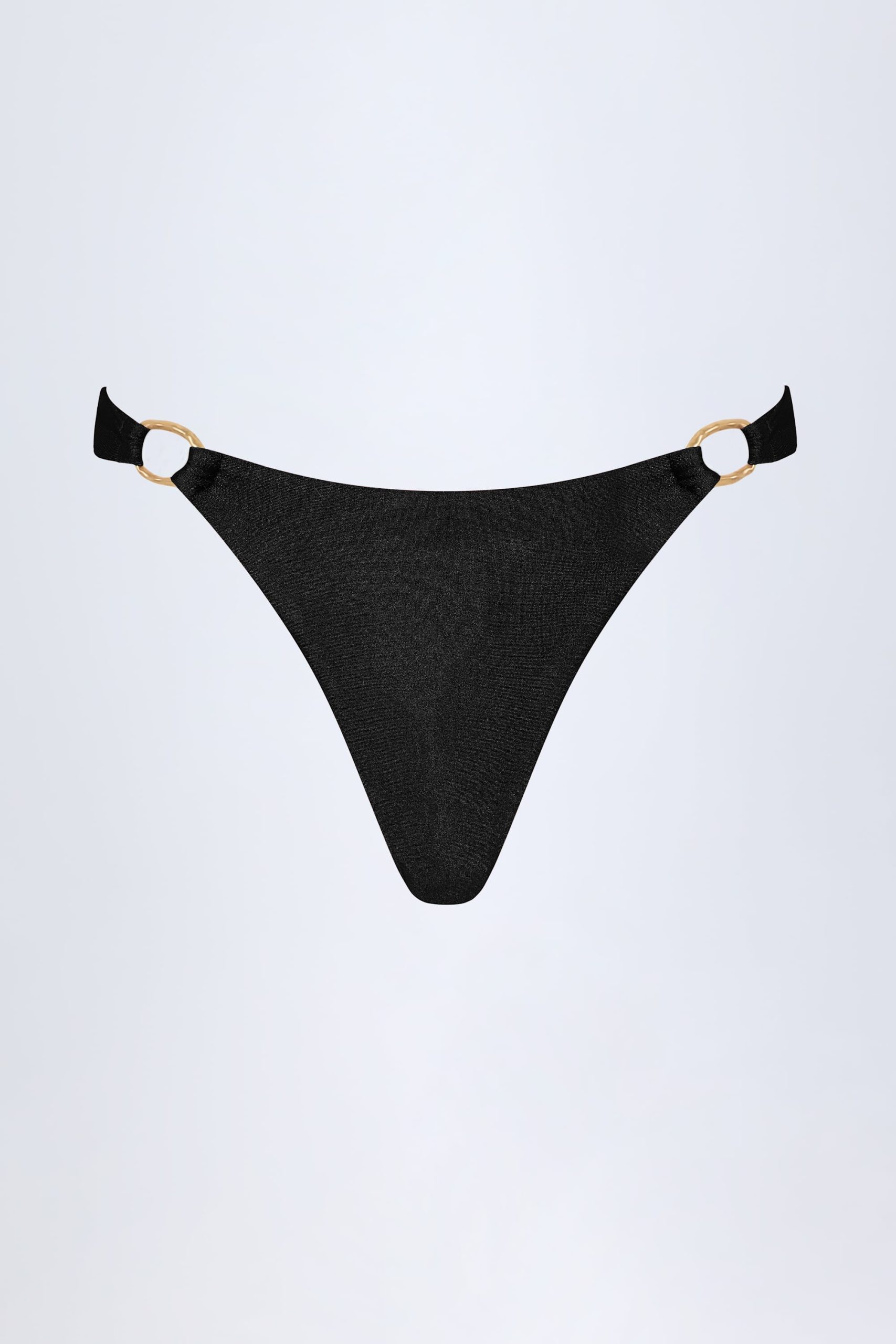 Hardware-Detail Thong Bikini Bottoms in Black - Image 3