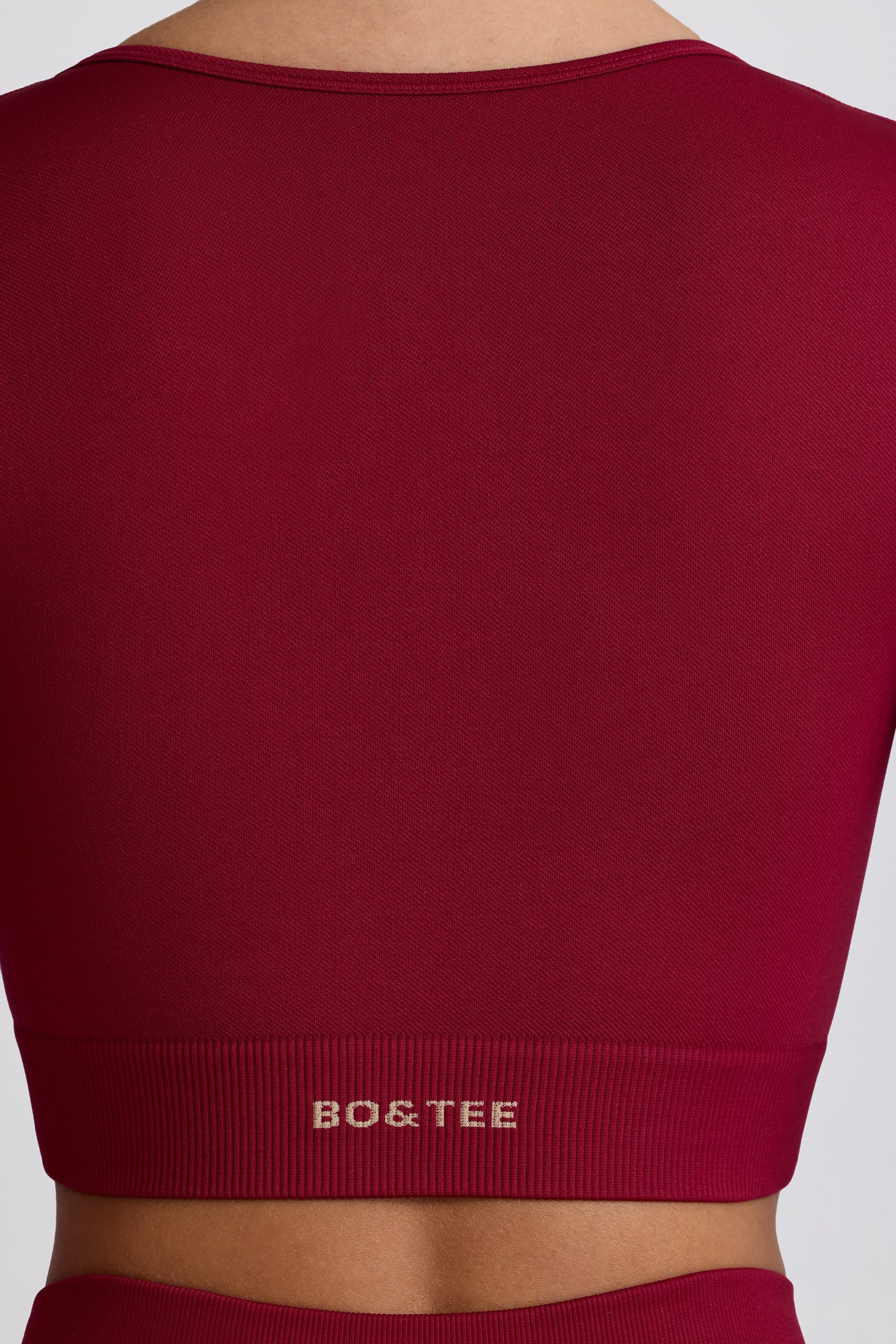 Super Sculpt Seamless Long-Sleeve Crop Top in Burgundy - Image 6