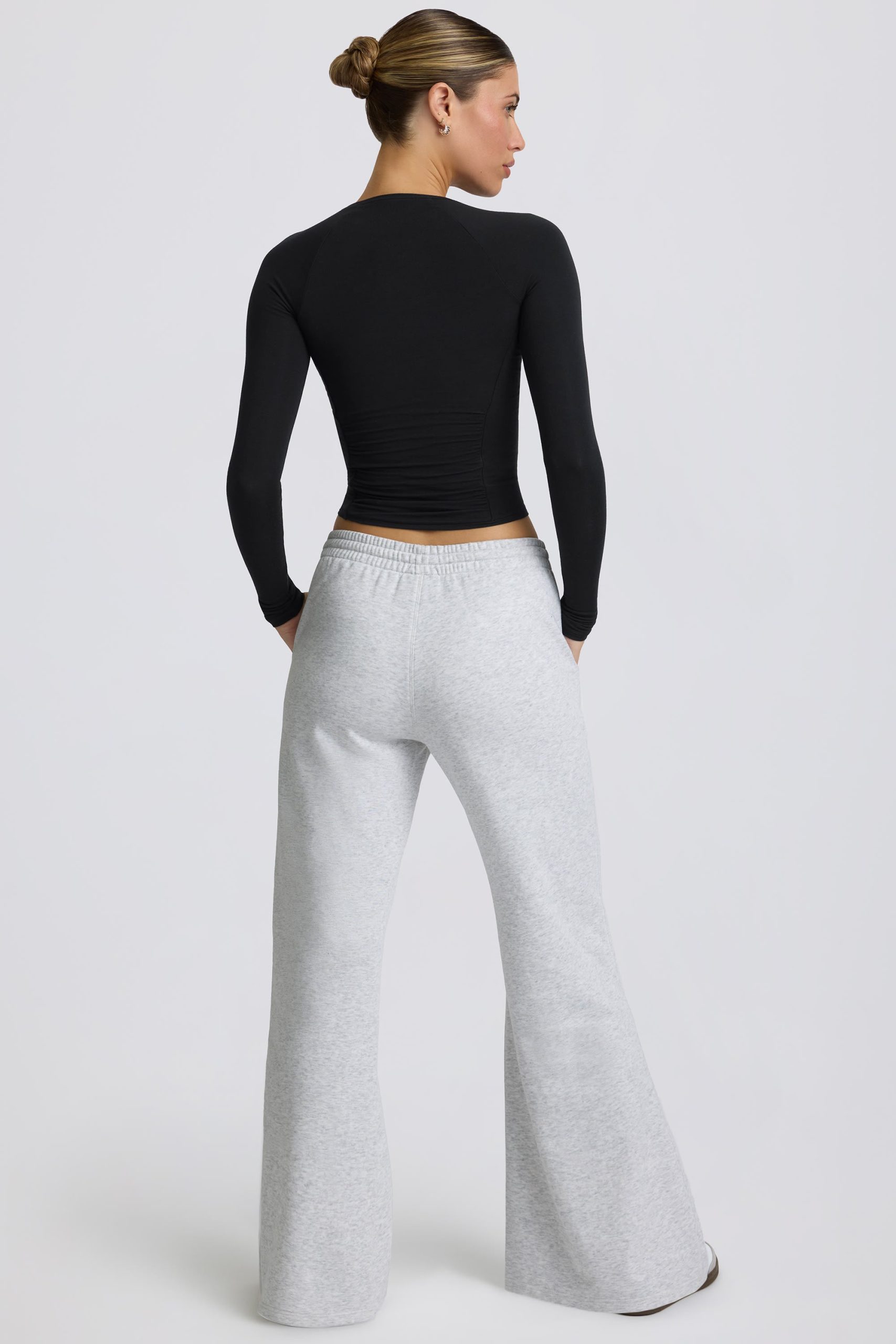 Low-Rise Wide-Leg Joggers in Grey Marl - Image 3