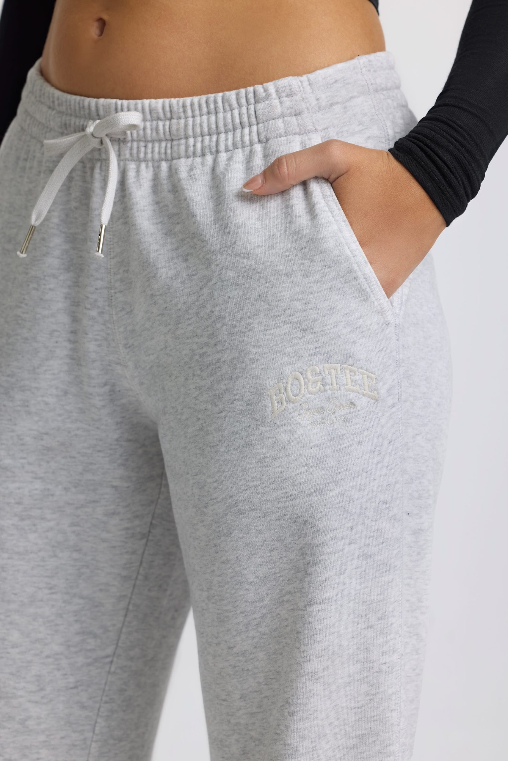 Low-Rise Wide-Leg Joggers in Grey Marl - Image 5