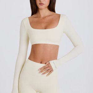 Long-Sleeve Crop Top in Cream
