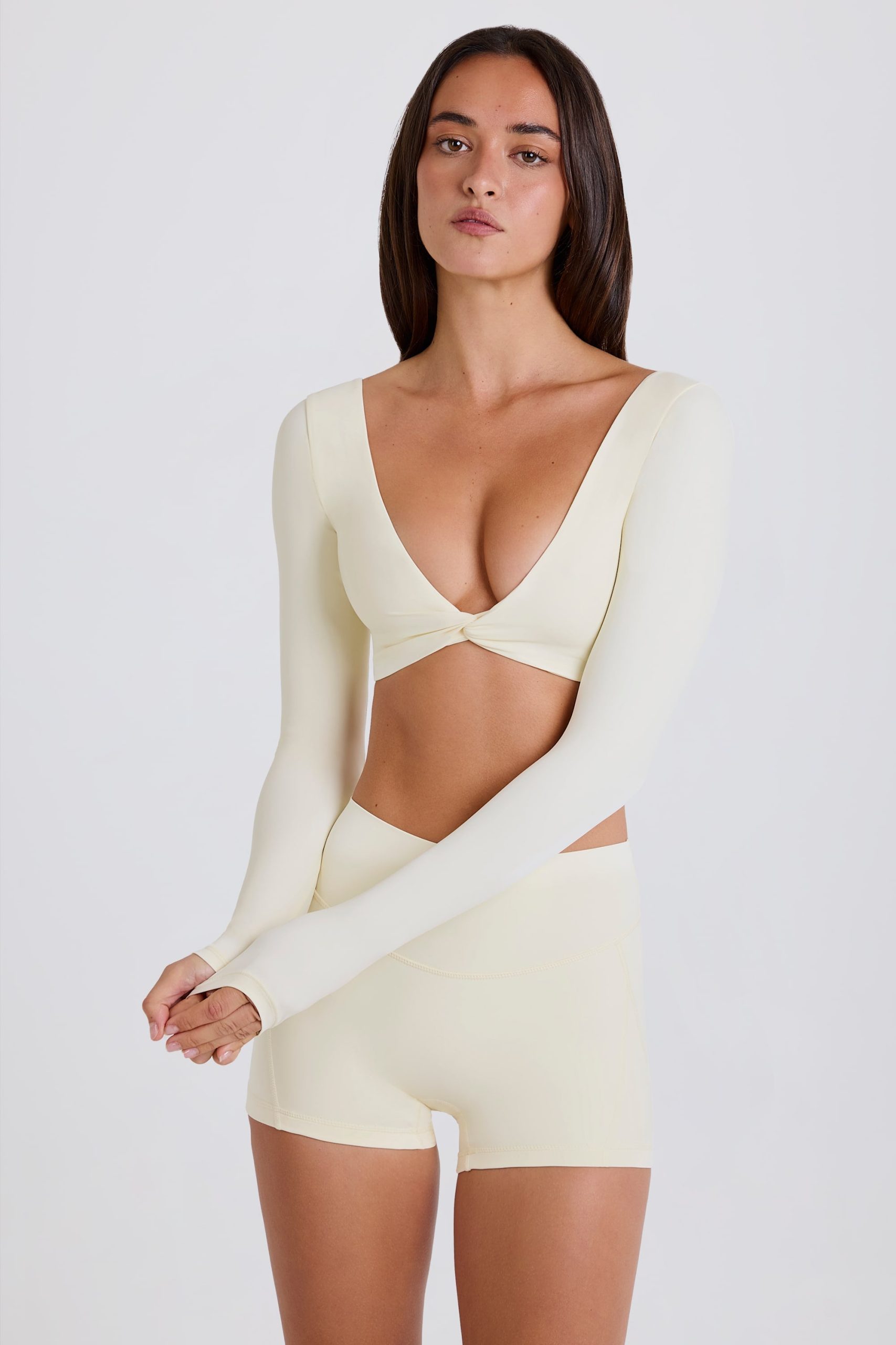 Long-Sleeve Crop Top in Cream - Image 6