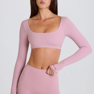 Long-Sleeve Crop Top in Mauve