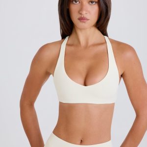 Crossback V-Neck Sports Bra in Cream