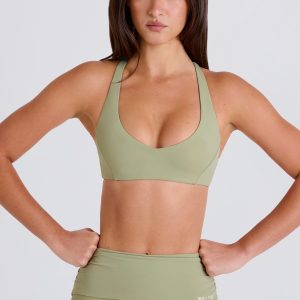 Crossback V-Neck Sports Bra in Matcha