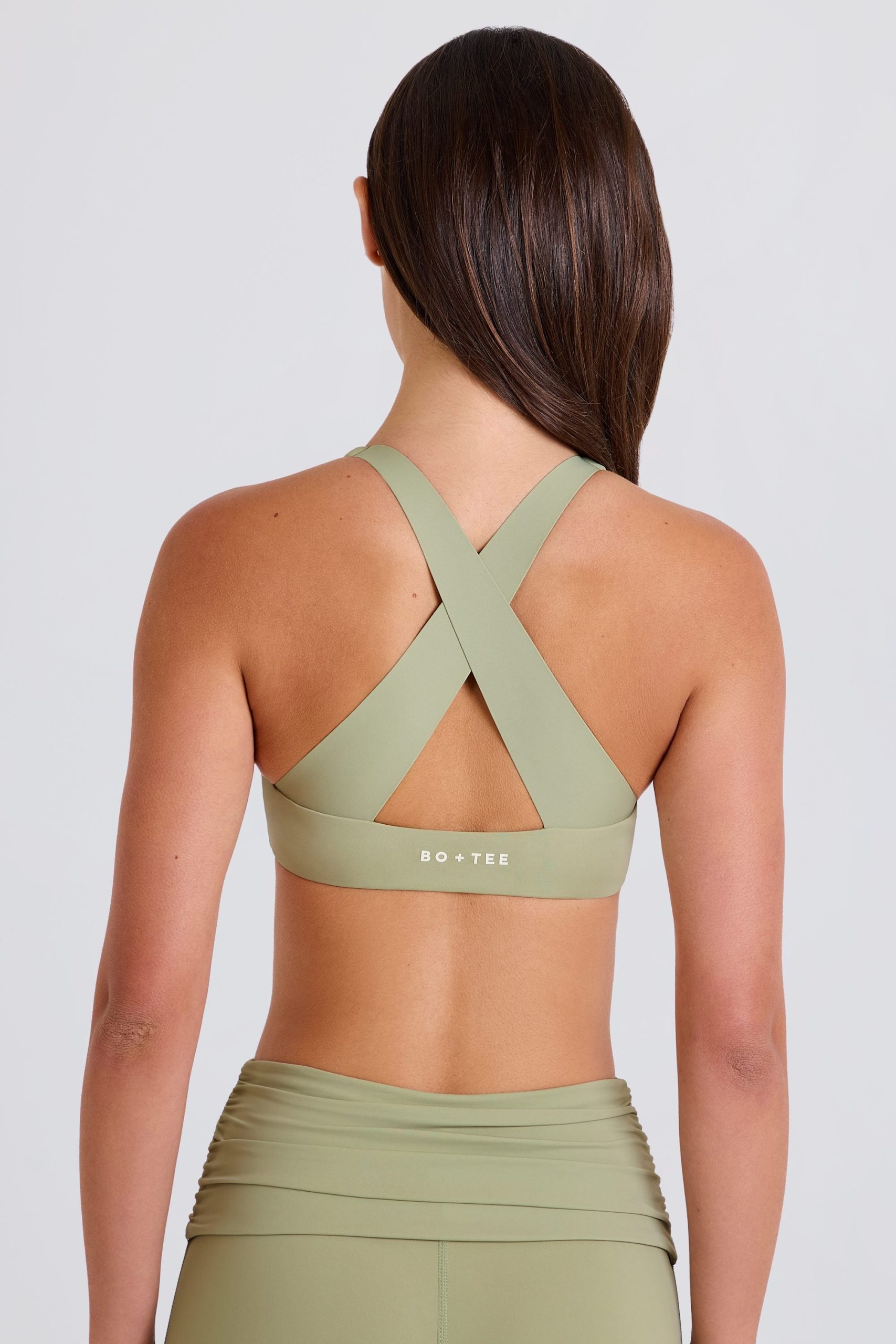 Crossback V-Neck Sports Bra in Matcha - Image 4