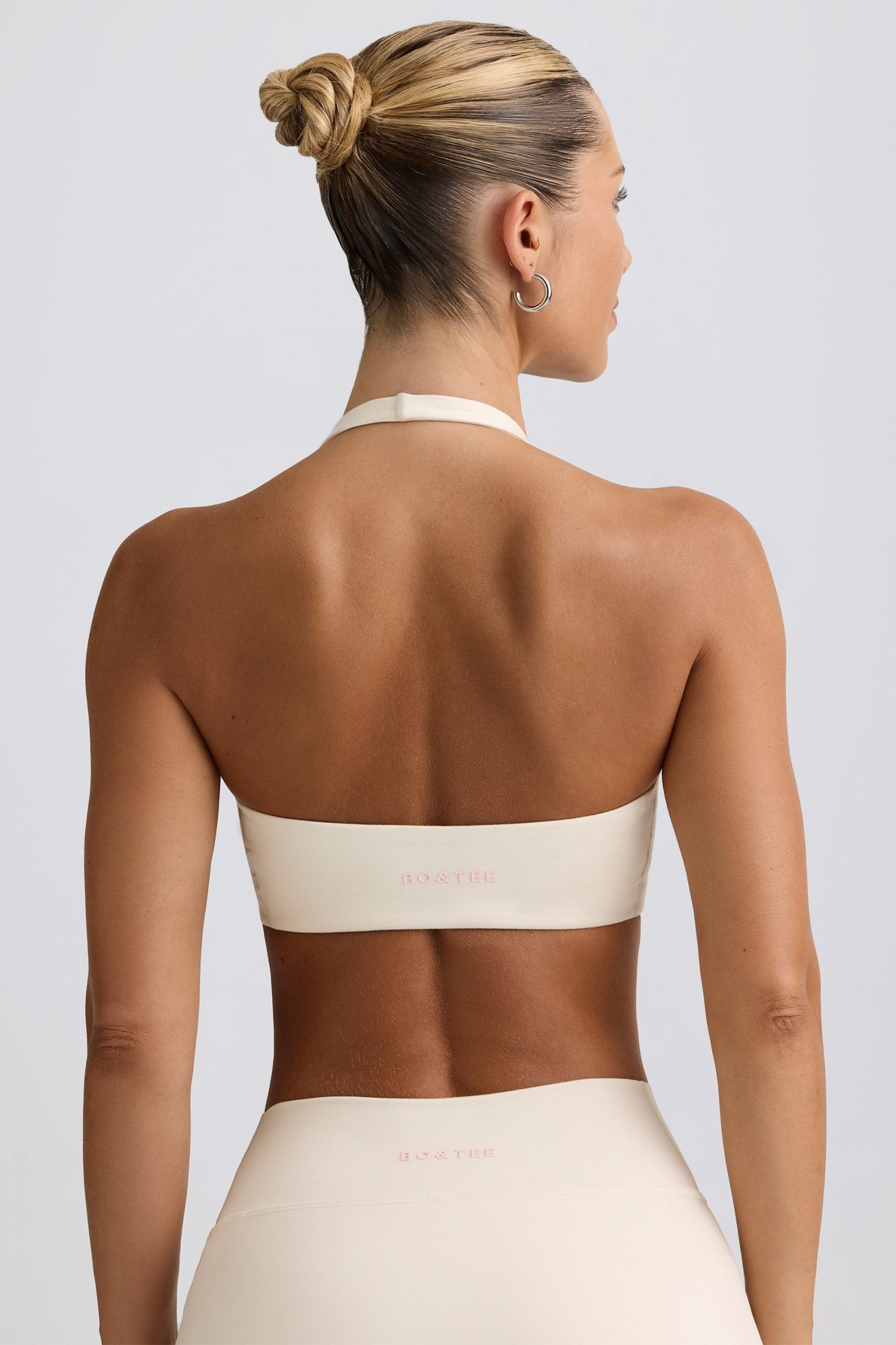 Brushed Jersey V-Neck Sports Bra in Ivory Marl - Image 2